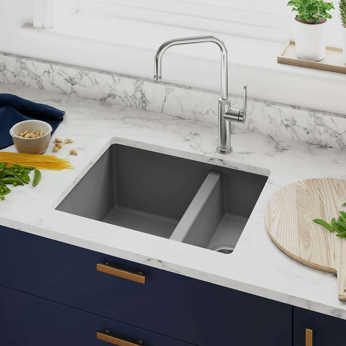 Clearwater Siena 1.5 Bowl Granite Composite Undermount Kitchen Sink & Waste - 555 x 460mm