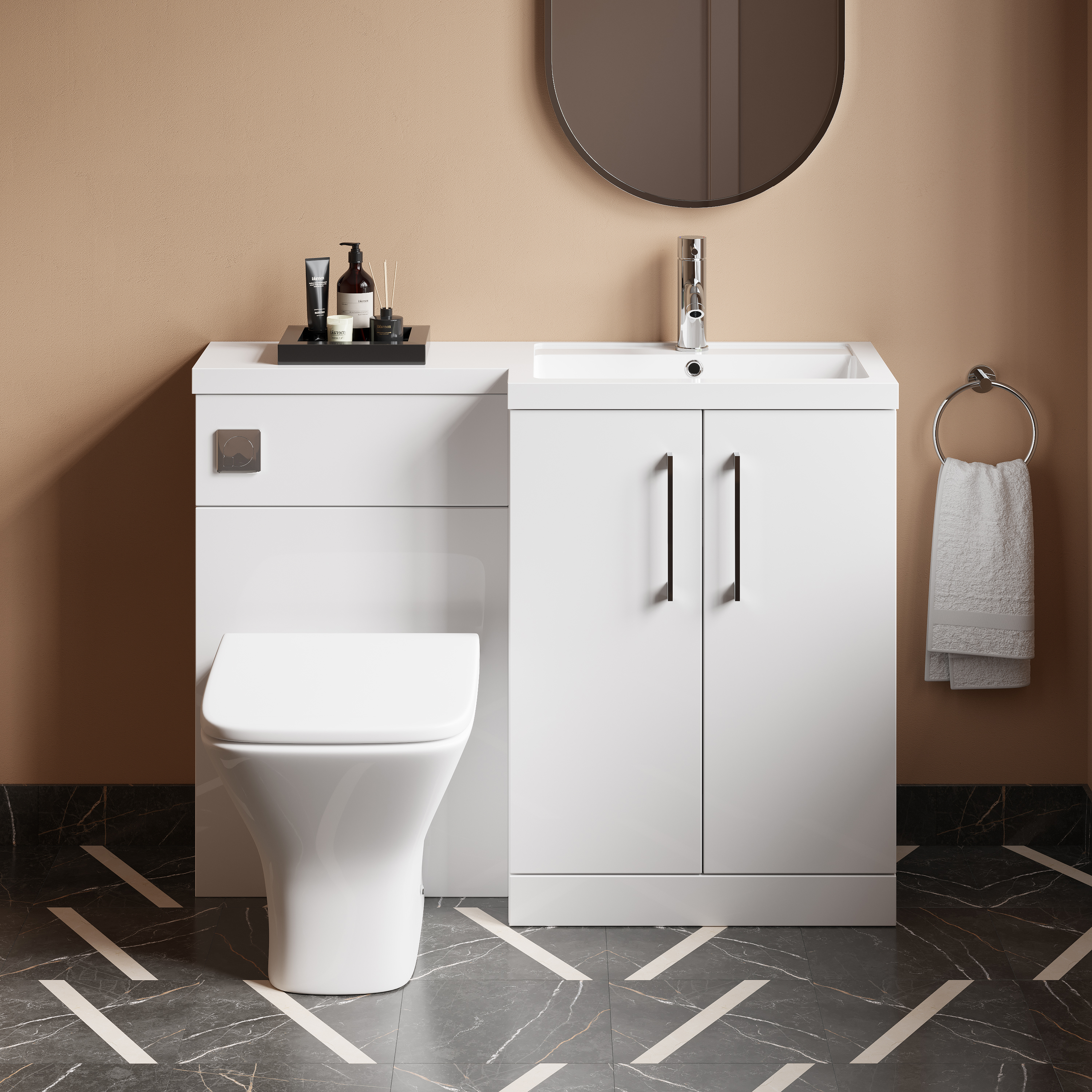Erin 1100mm Gloss White Combination Bathroom 2 Door Sink & Toilet Unit
