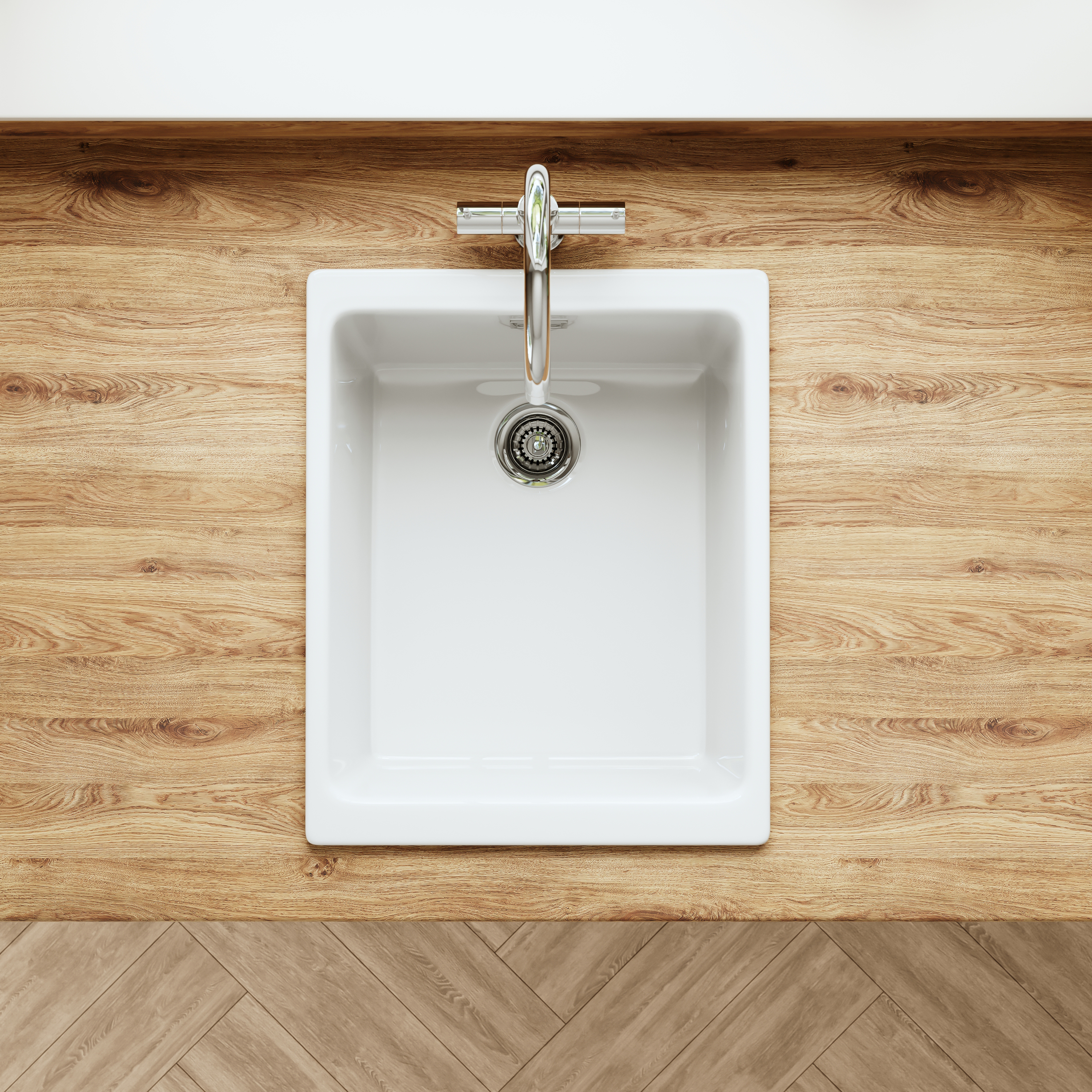Butler & Rose Bryn Compact 1 Bowl White Fine Fireclay Ceramic Inset/Undermount Kitchen Sink - 370mm x 460mm