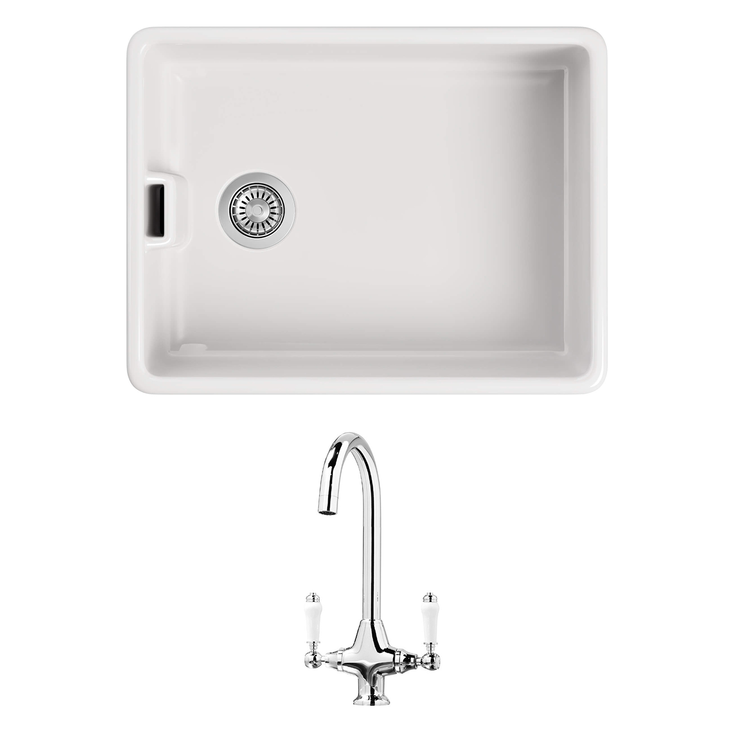 Butler & Rose Belfast Butler Kitchen Sink with Victoria Kitchen Tap & Basket Strainer Waste