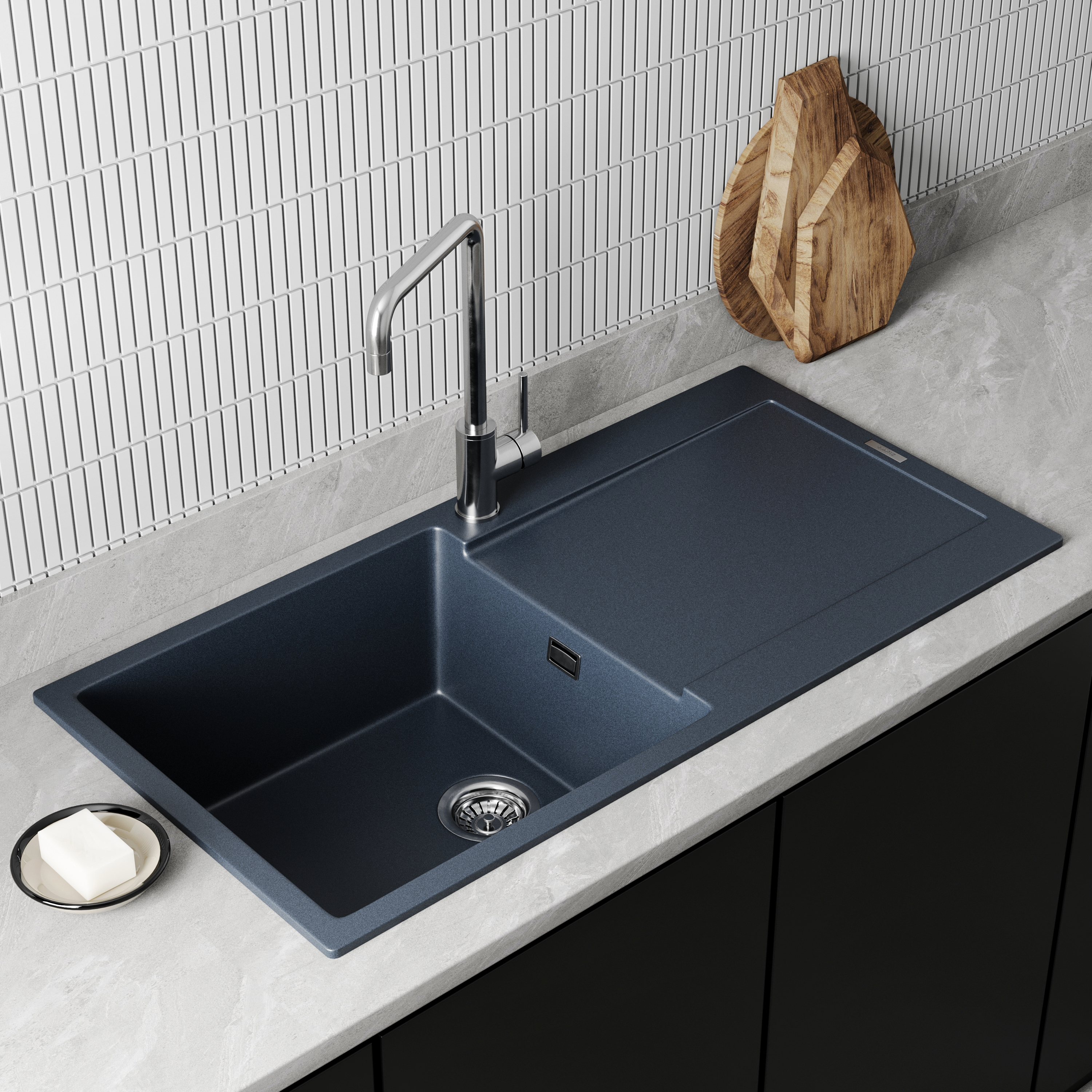 Vellamo Rocca Large 1 Bowl Granite Composite Inset Kitchen Sink & Waste - 1000 x 500mm