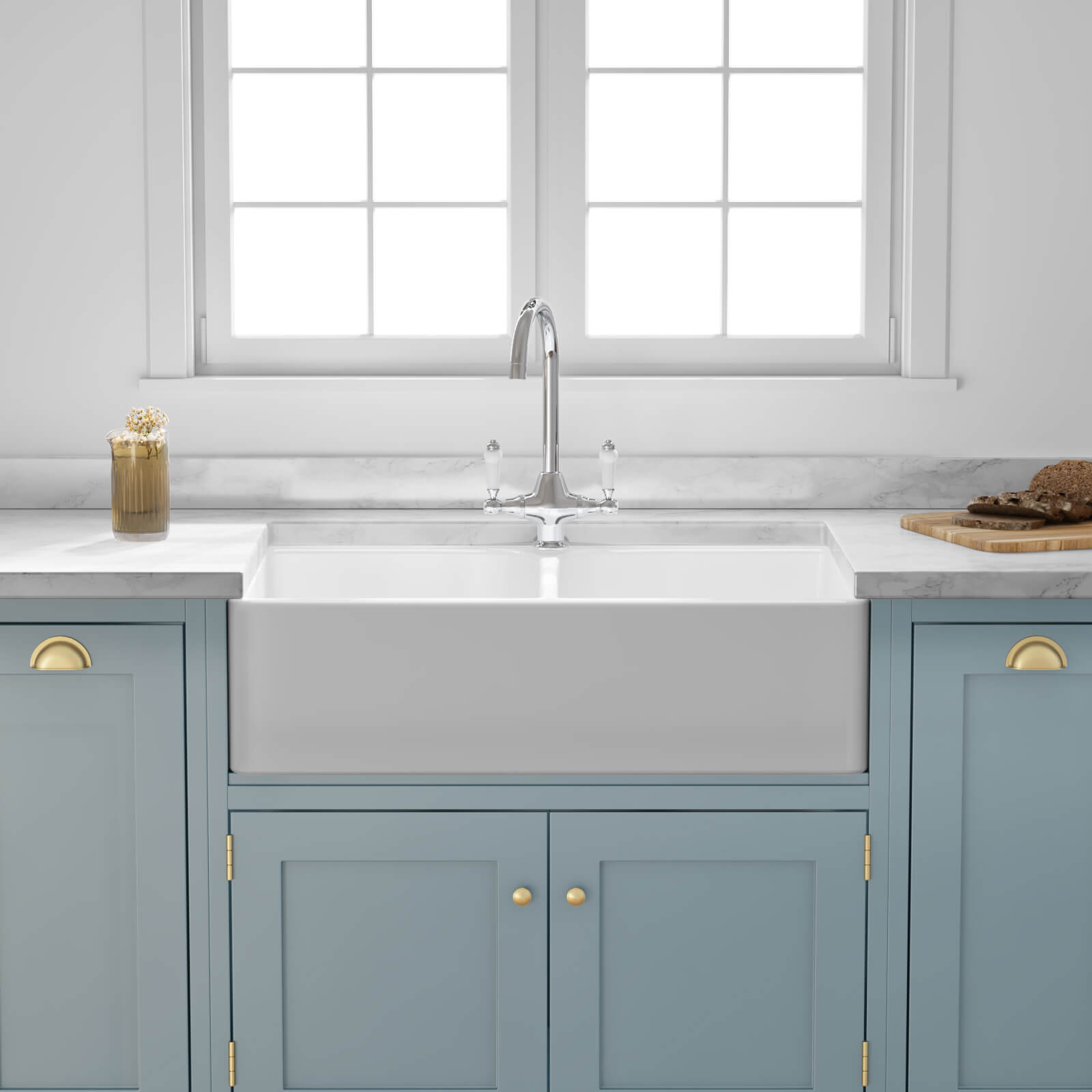 Butler & Rose Ceramic Fireclay Double Belfast Kitchen Sink - 795 x 500mm