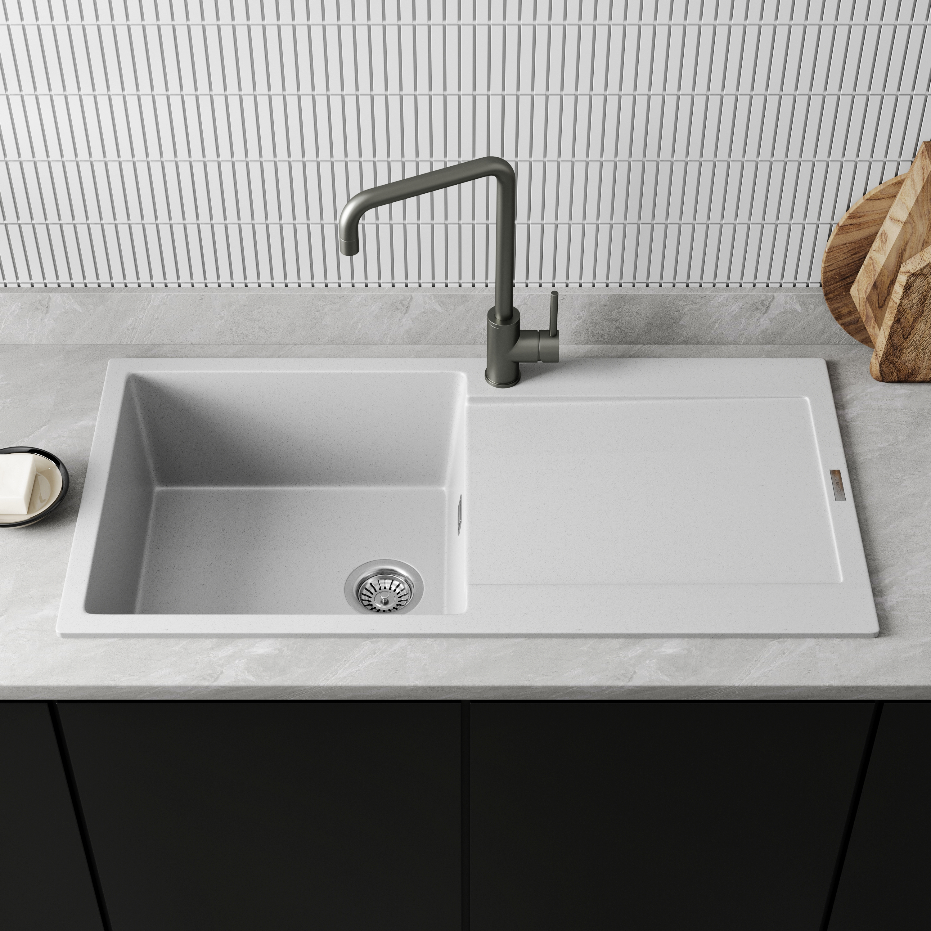 Vellamo Rocca Large 1 Bowl Granite Composite Inset Kitchen Sink & Waste - 1000 x 500mm