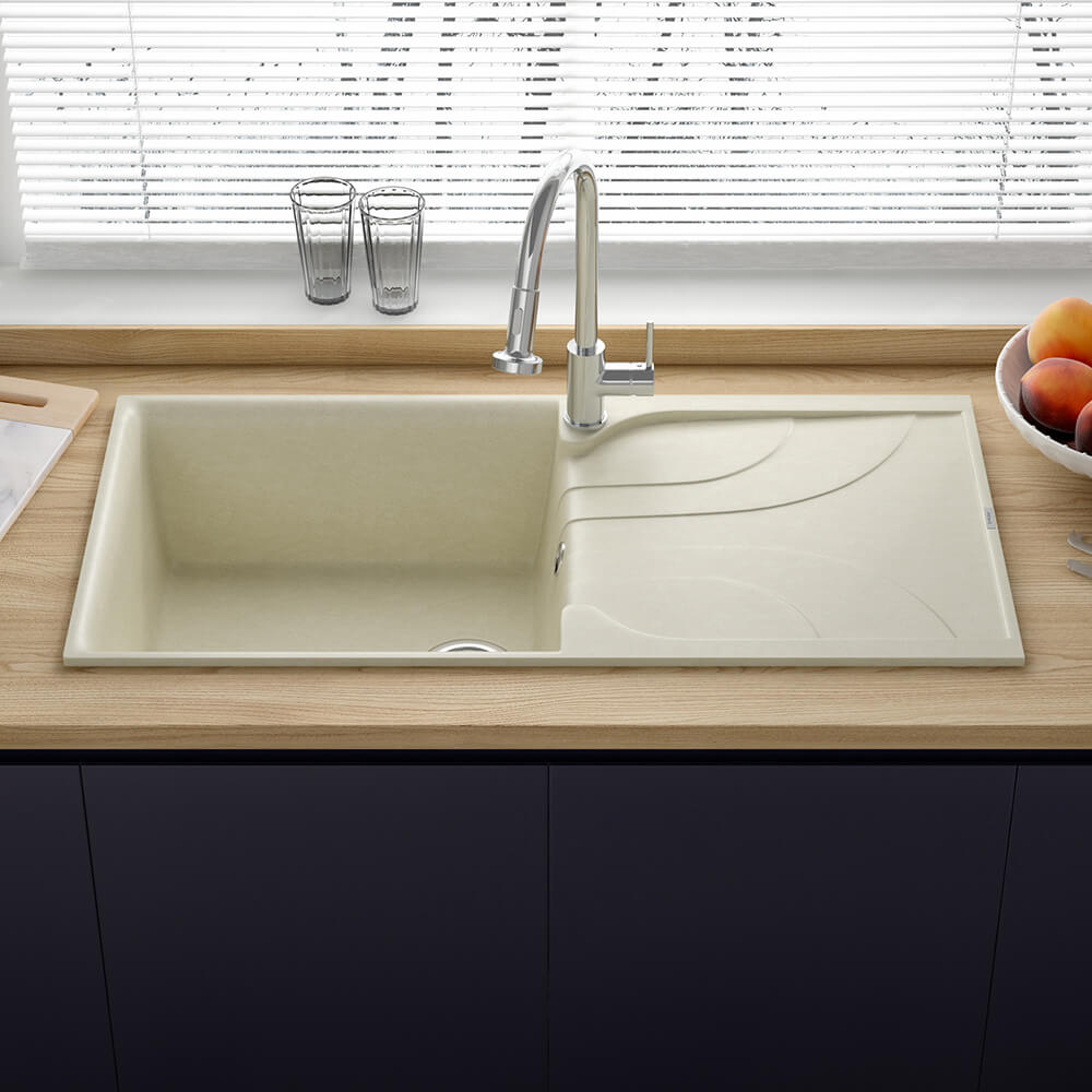 Reginox Ego Granite Composite Large Single Bowl Kitchen Sink with Reversible Drainer & Waste Kit - 1000 x 500mm