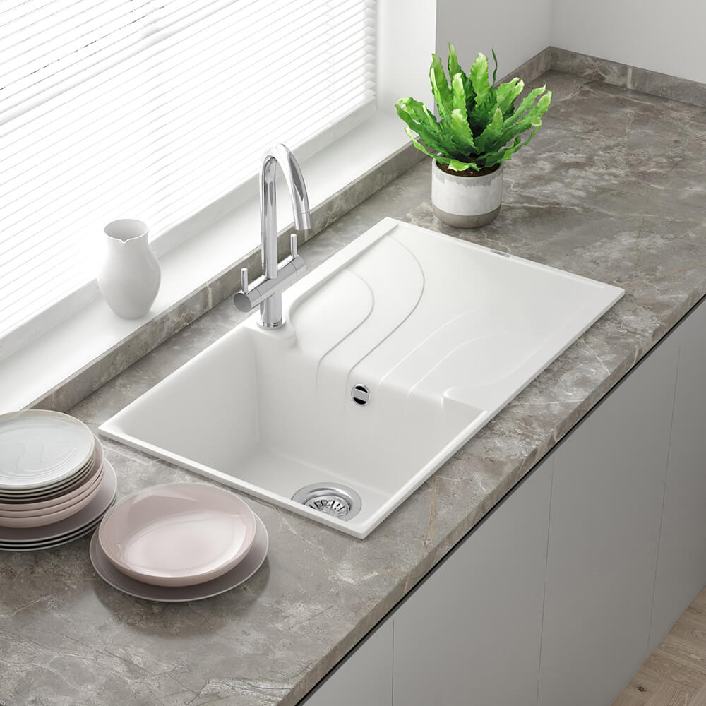 Reginox Ego Compact Single Bowl Kitchen Sink with Reversible Drainer & Waste Kit - 860 x 500mm