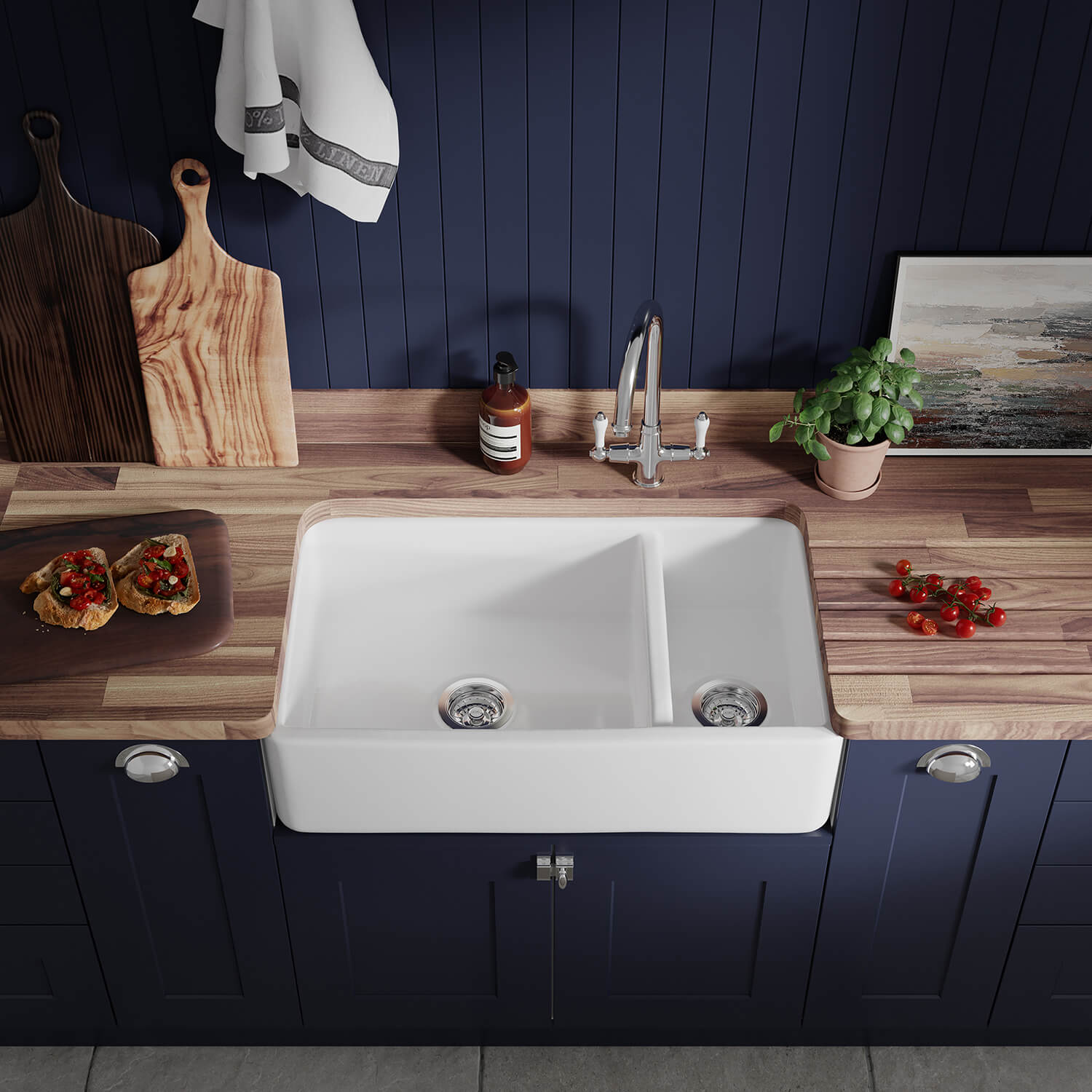 Thomas Denby Suffolk Belfast 1.5 Bowl Gloss White Ceramic Kitchen Sink - 795 x 465mm