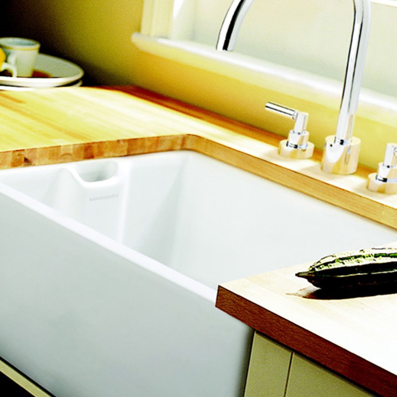 Rangemaster Classic Belfast 1 Bowl White Fire Clay Ceramic Kitchen Sink - 595 x 455mm