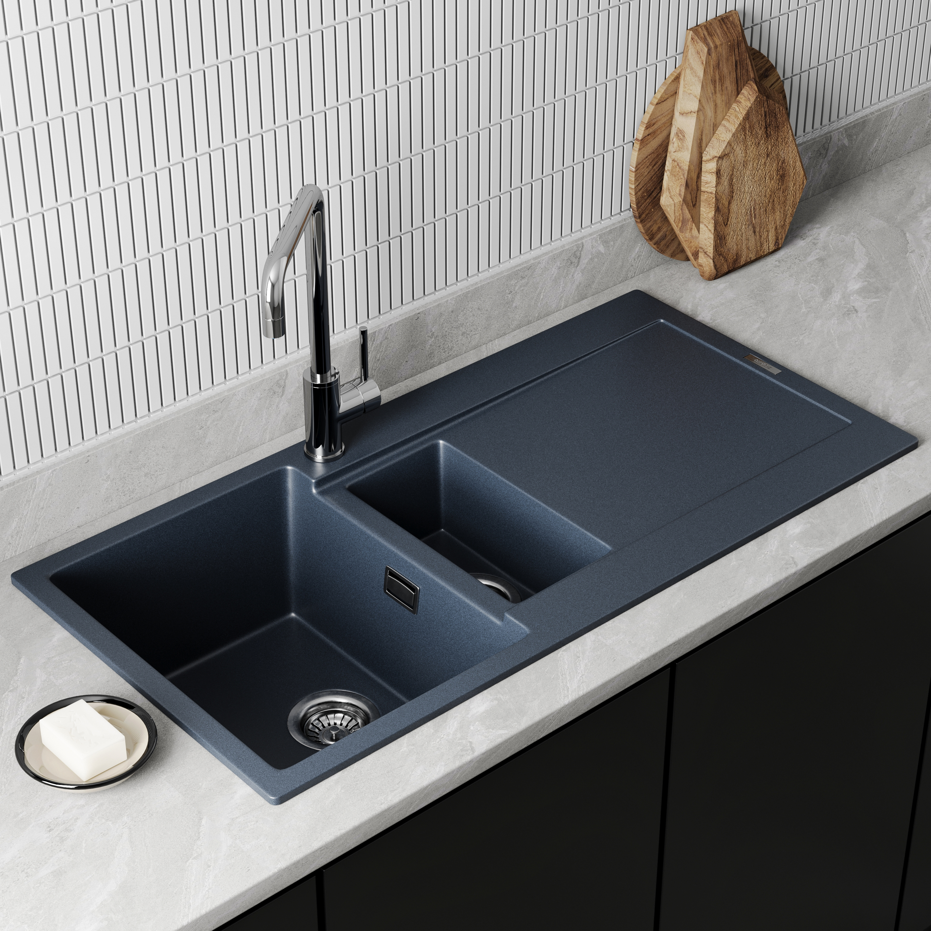 Vellamo Rocca 1.5 Bowl Granite Composite Inset Kitchen Sink & Waste - 1000 x 500mm