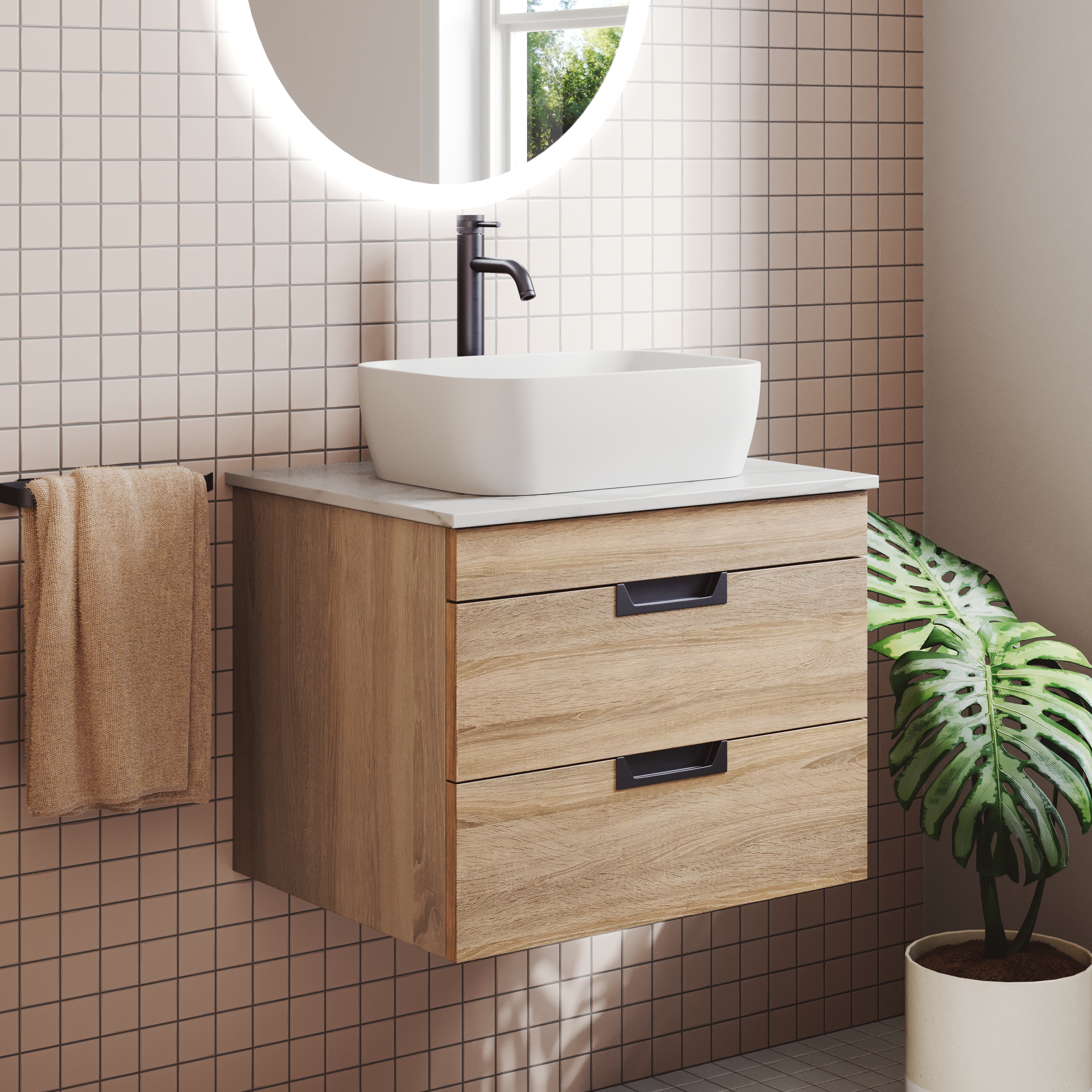 Isla 600mm Wall Hung Vanity Unit & Marble Sintered Stone Countertop