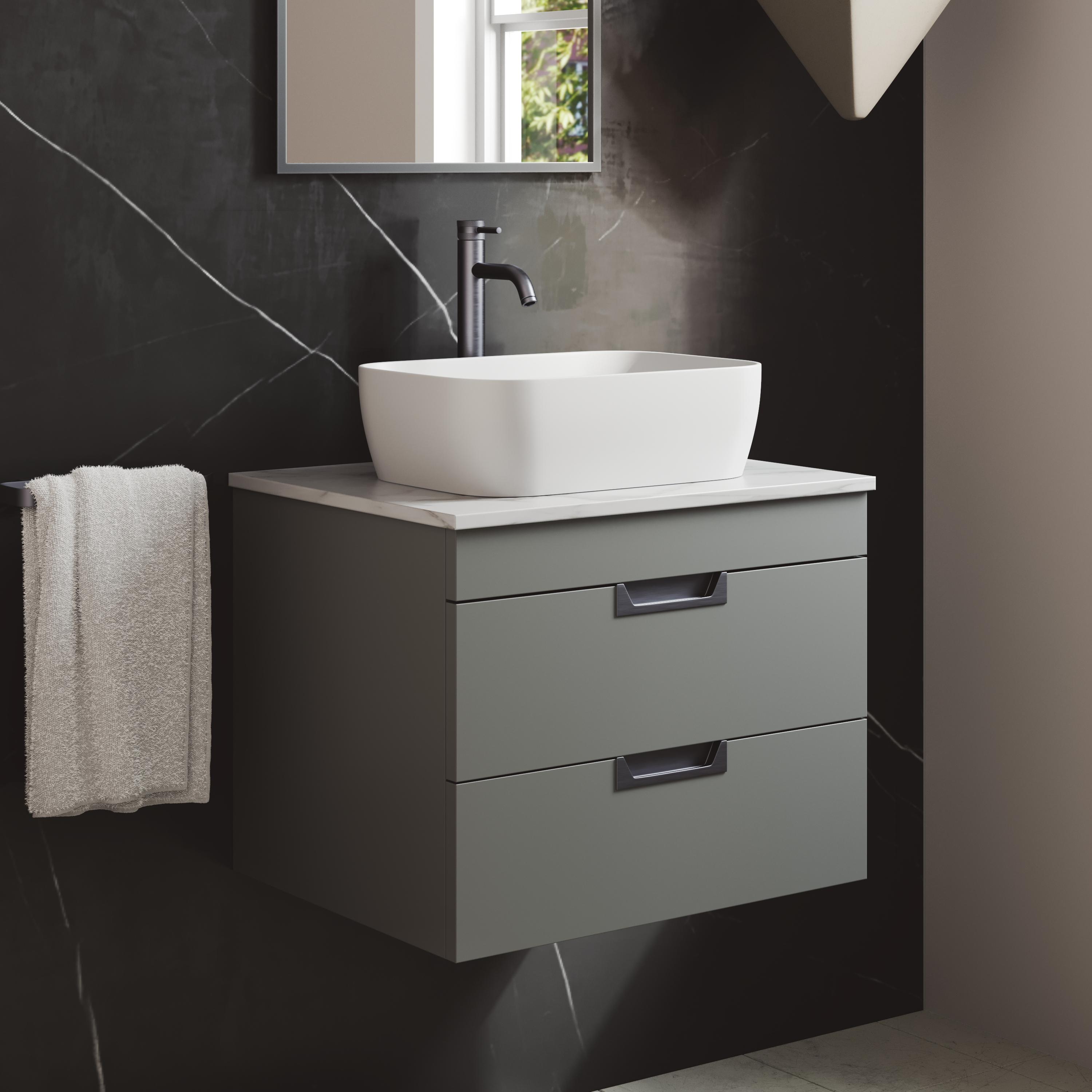 Isla 600mm Wall Hung Vanity Unit & Marble Sintered Stone Countertop