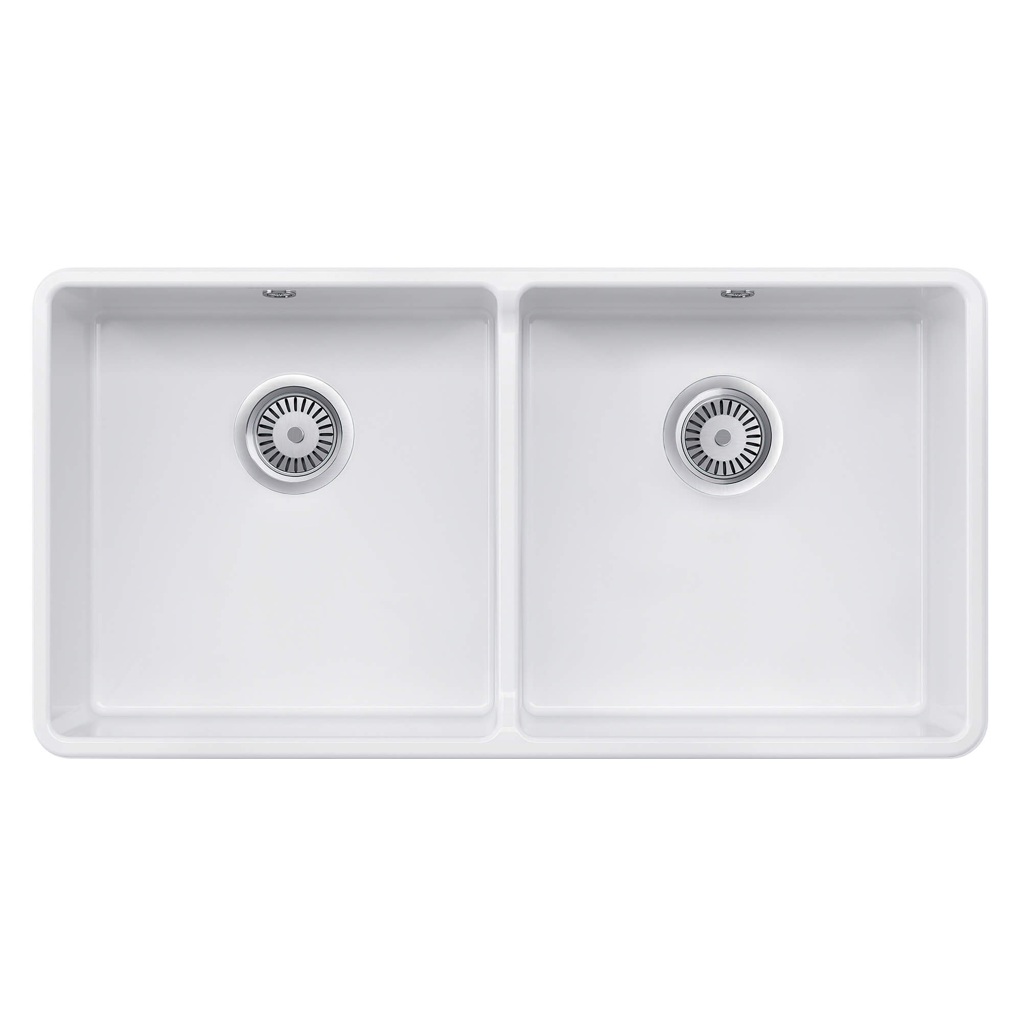 Rangemaster Double Belfast Large 2 Bowl White Ceramic Kitchen Sink & Waste Kit - 895 x 460mm