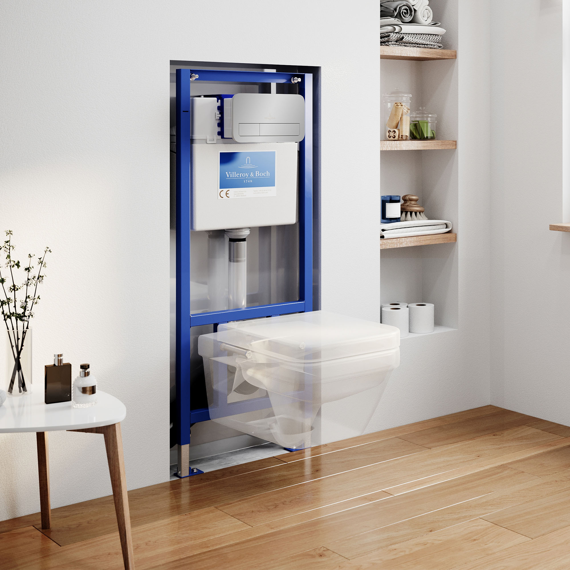 Villeroy & Boch ViConnect Pro 2.0 Frame with Architectura Square Rimless Wall Mounted Toilet, Flush Plate & Soft Close Toilet Seat 