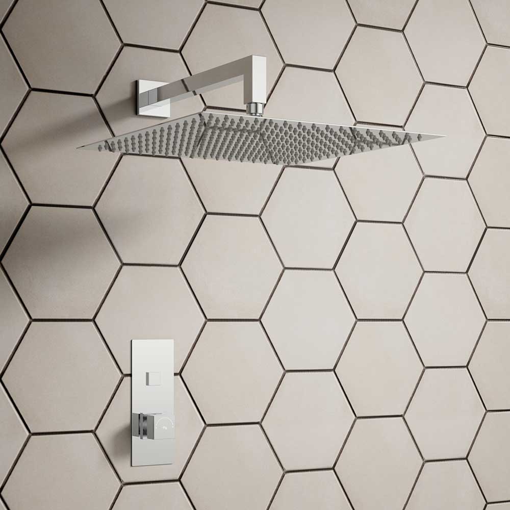 Dominic Concealed Thermostatic Push Button Shower Valve & Fixed Shower Head