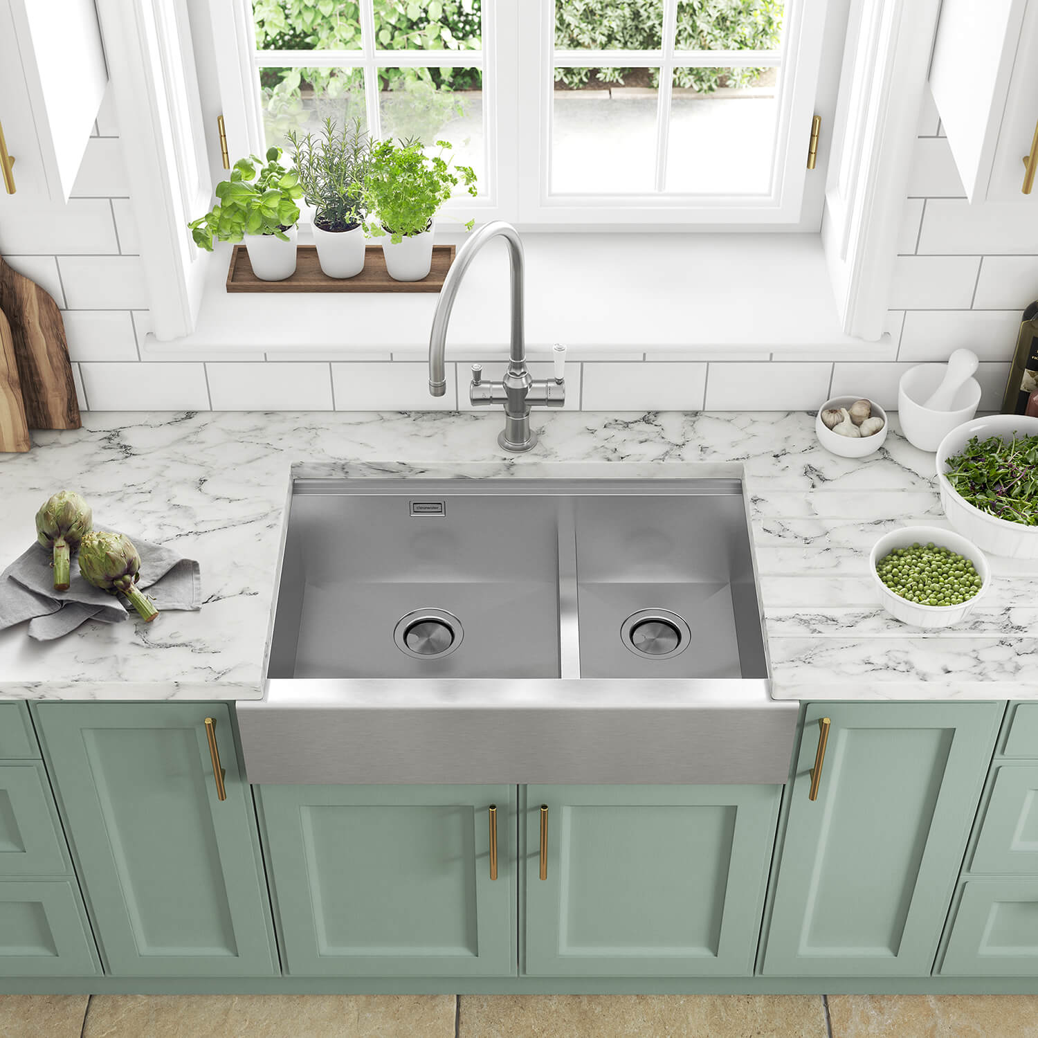 Clearwater Infinity Smart Butler 1.5 Bowl Brushed Stainless Steel Kitchen Sink & Waste - 800 x 510mm