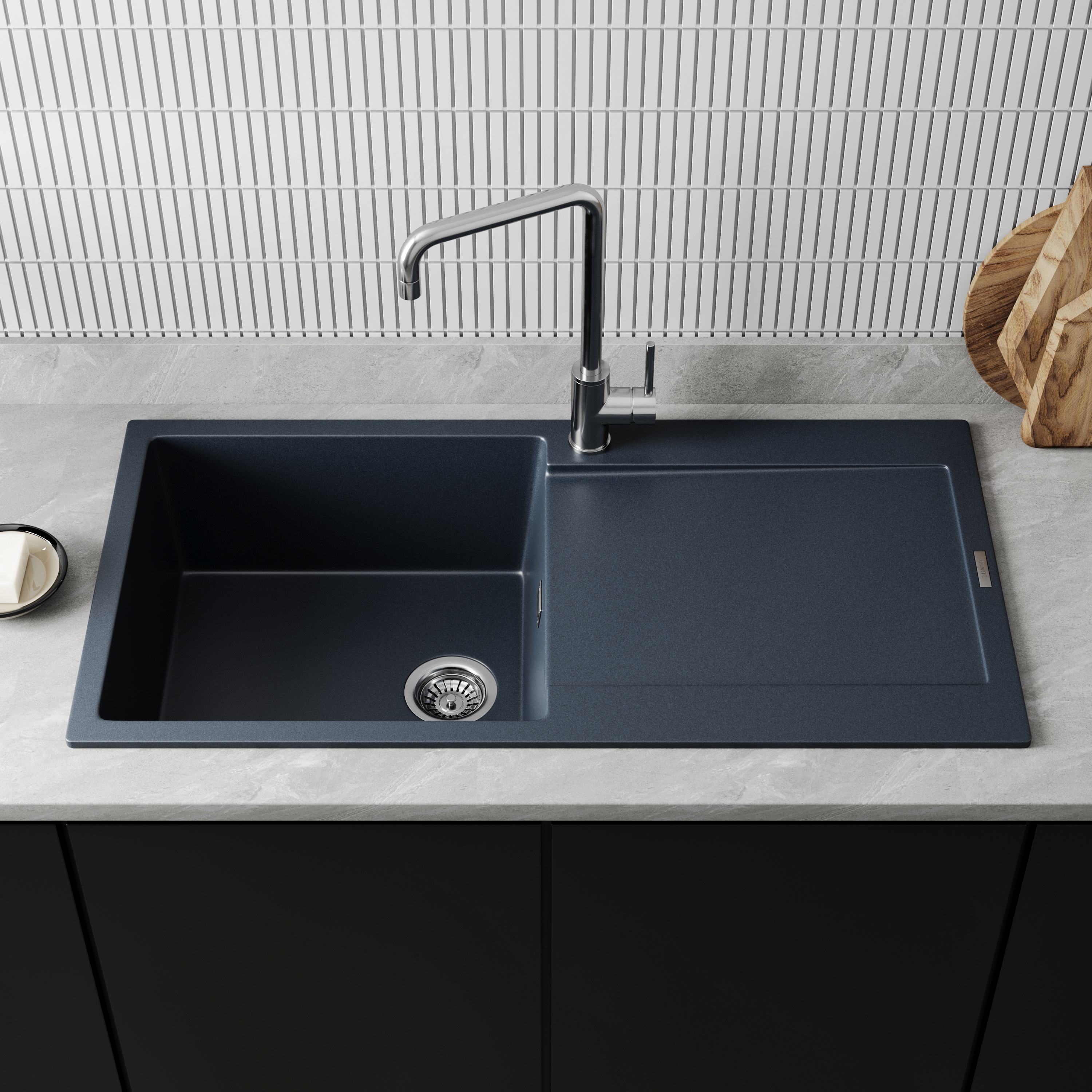 Vellamo Rocca Large 1 Bowl Granite Composite Inset Kitchen Sink & Waste - 1000 x 500mm