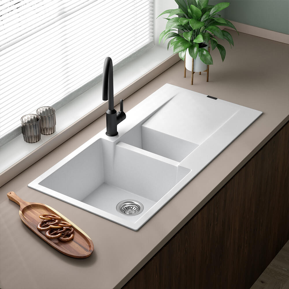 Reginox Amsterdam 1.5 Bowl Granite Composite Kitchen Sink & Waste Kit with Reversible Drainer - 1000 x 500mm