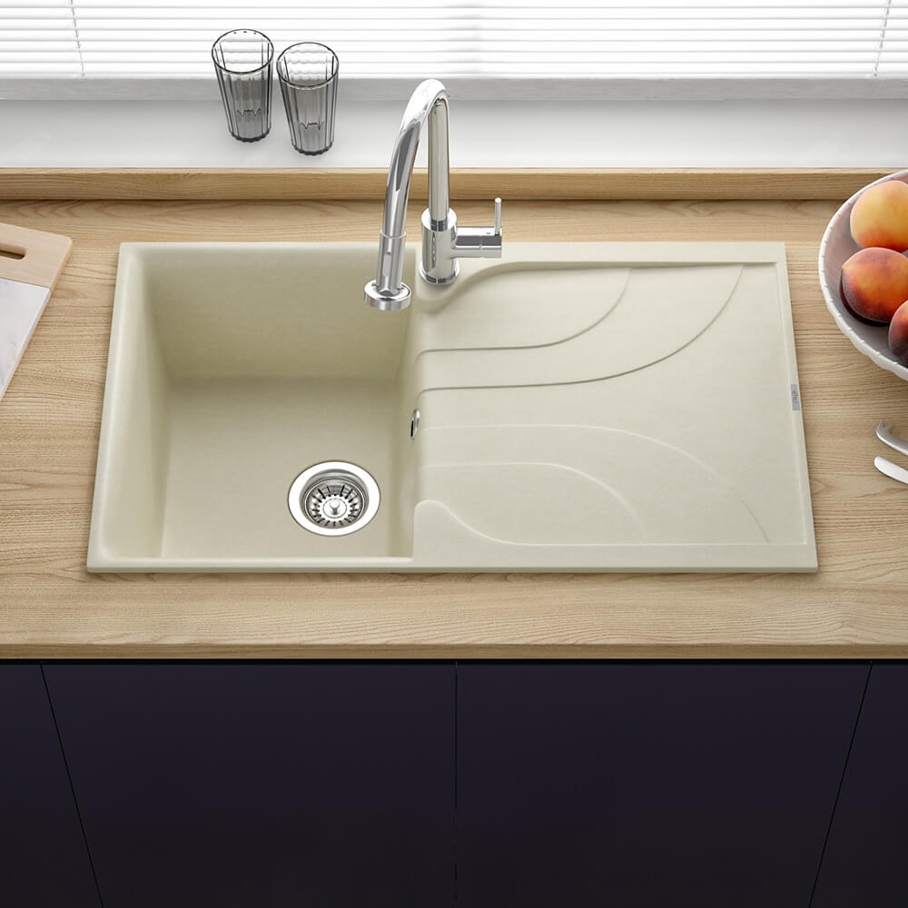 Reginox Ego Compact Single Bowl Kitchen Sink with Reversible Drainer & Waste Kit - 860 x 500mm
