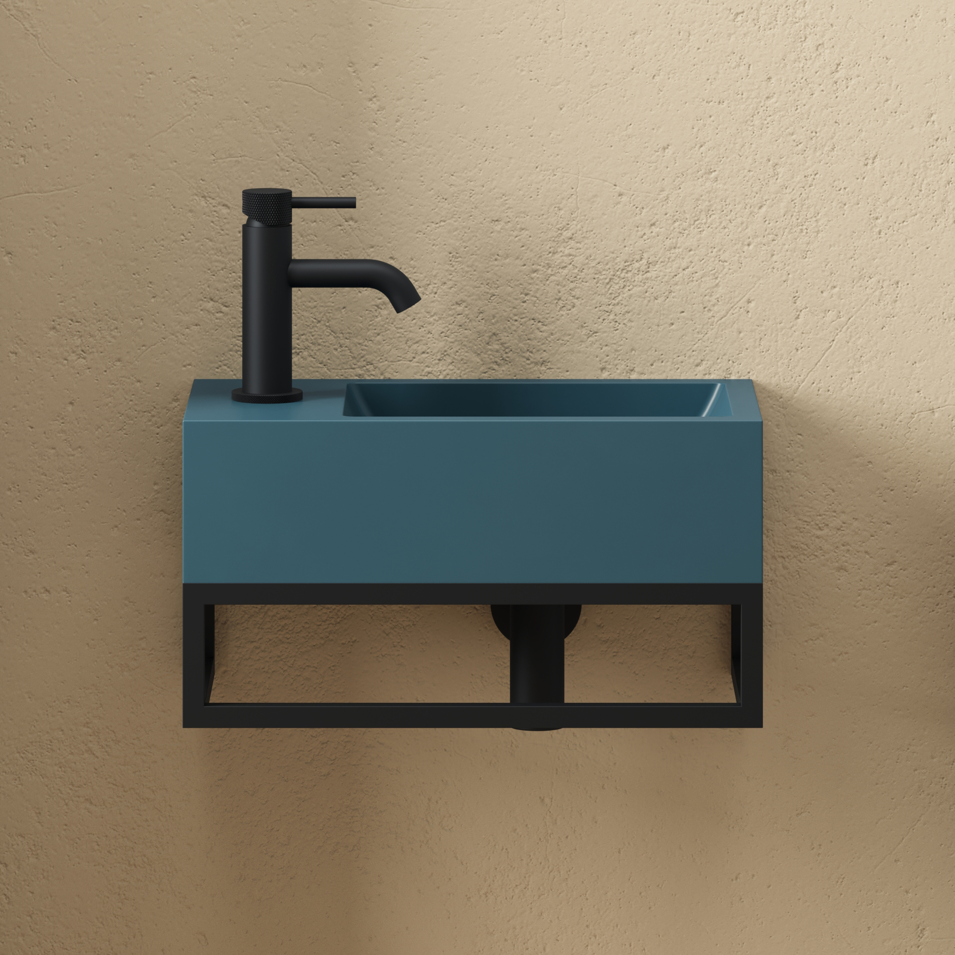 Harbour Concrete 400mm Cloakroom Wall Hung Atlantic Teal Basin & Matt Black Frame