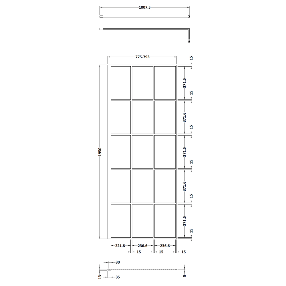 Vellamo City 8mm Framed Matt Black Easy Clean Walk In Panel & Optional Return Screen