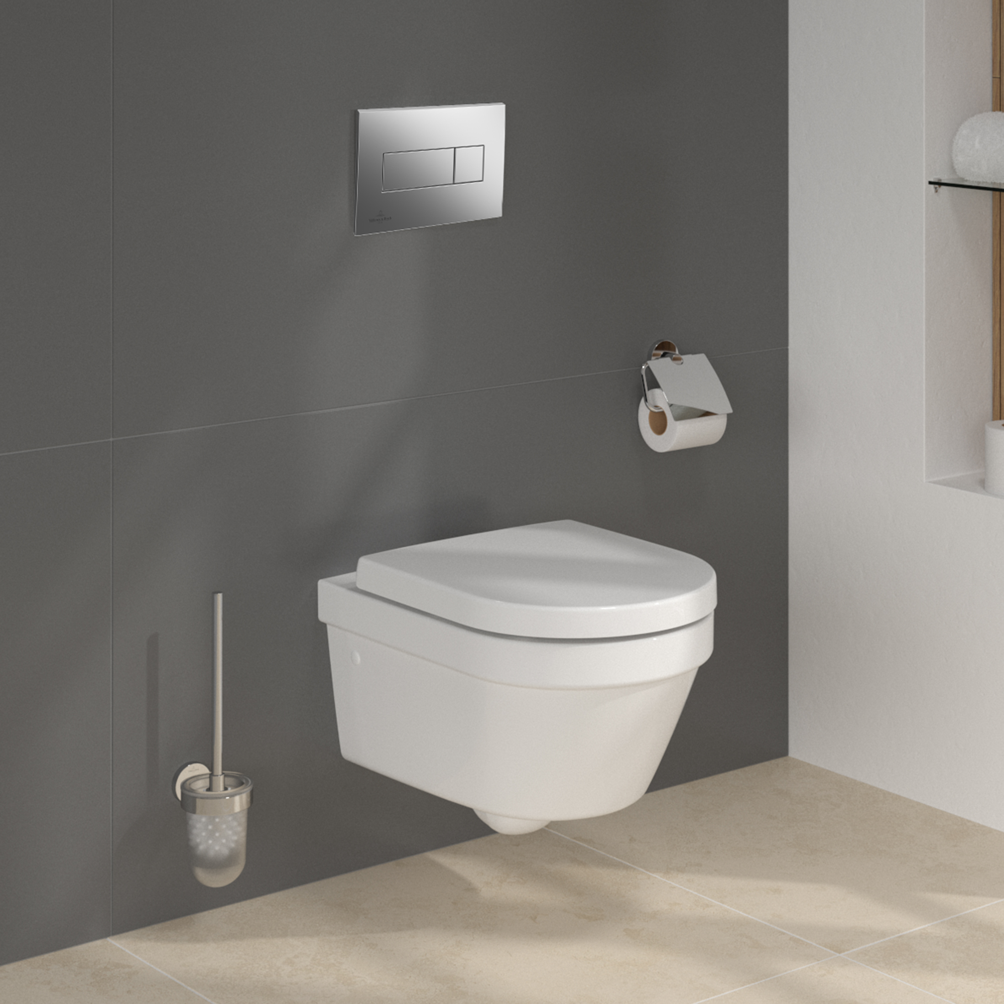 Villeroy & Boch ViConnect Pro S Frame with Architectura Round Rimless Wall Mounted Toilet, Flush Plate & Soft Close Toilet Seat