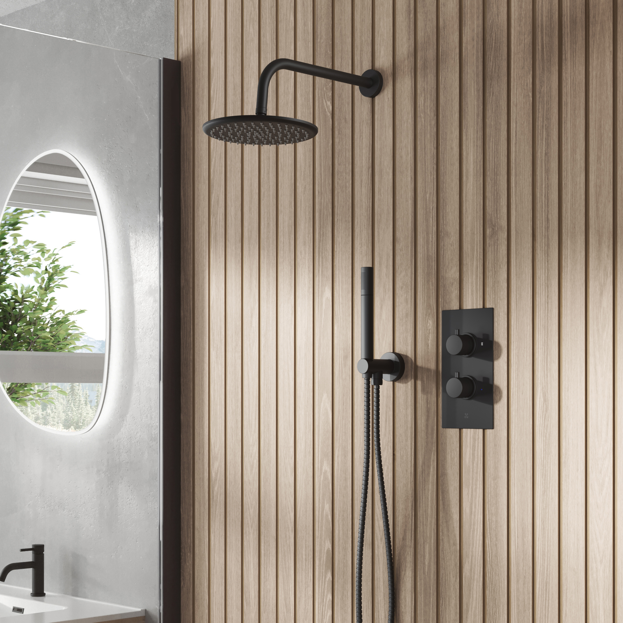 Core Concealed Thermostatic Valve, Fixed Head & Shower Handset Kit