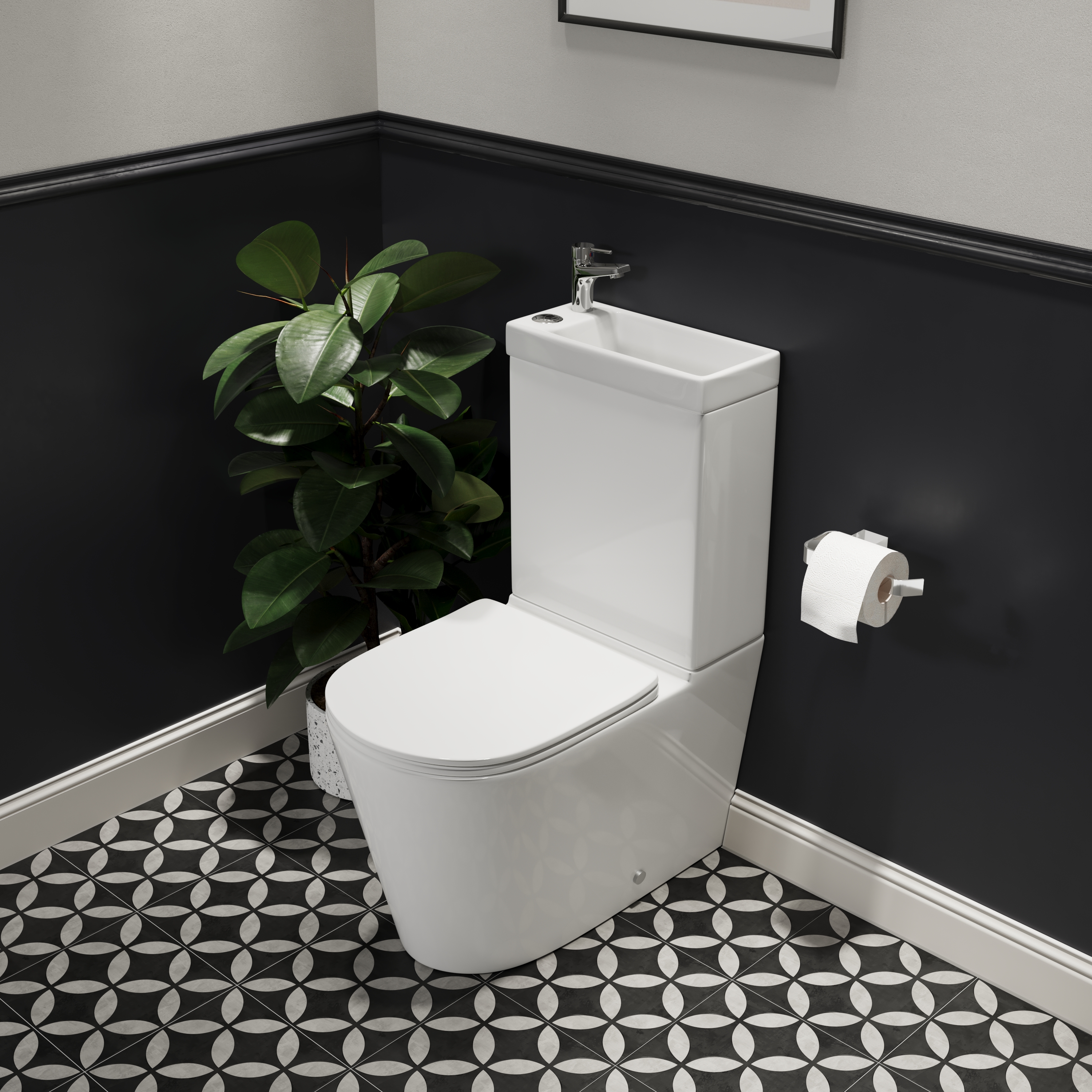 Harbour Clarity 2 in 1 Wash Basin & Close Coupled Closed Back Toilet with Soft Close Seat & Basin Tap