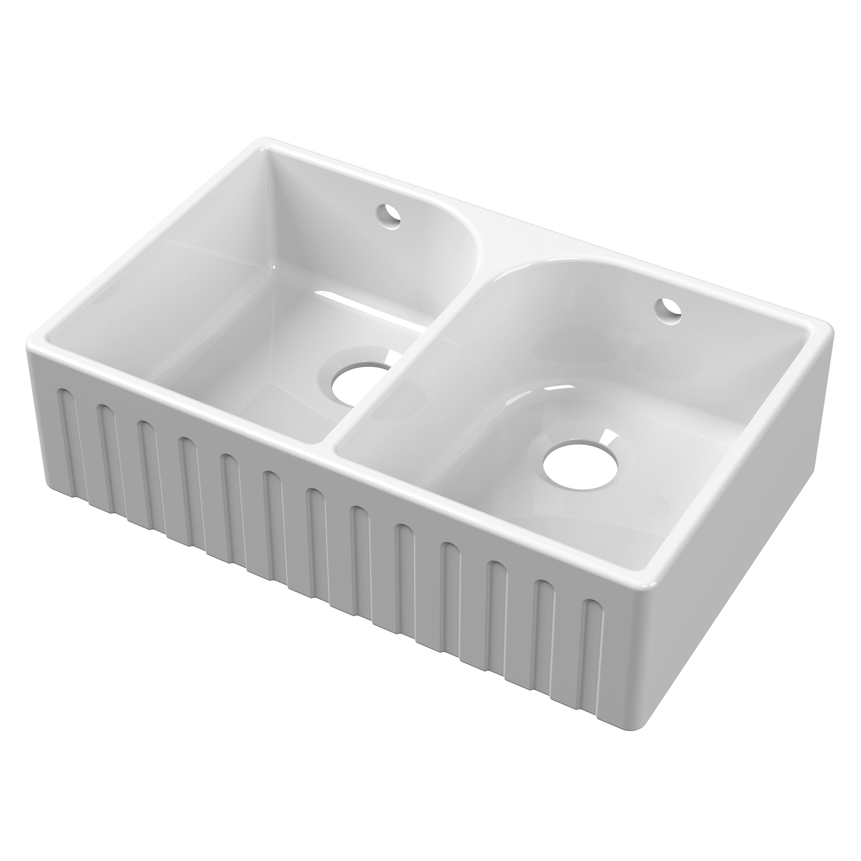 Butler & Rose Fluted Ceramic Fireclay Double Belfast / Butler Kitchen Sink - 795 x 500mm