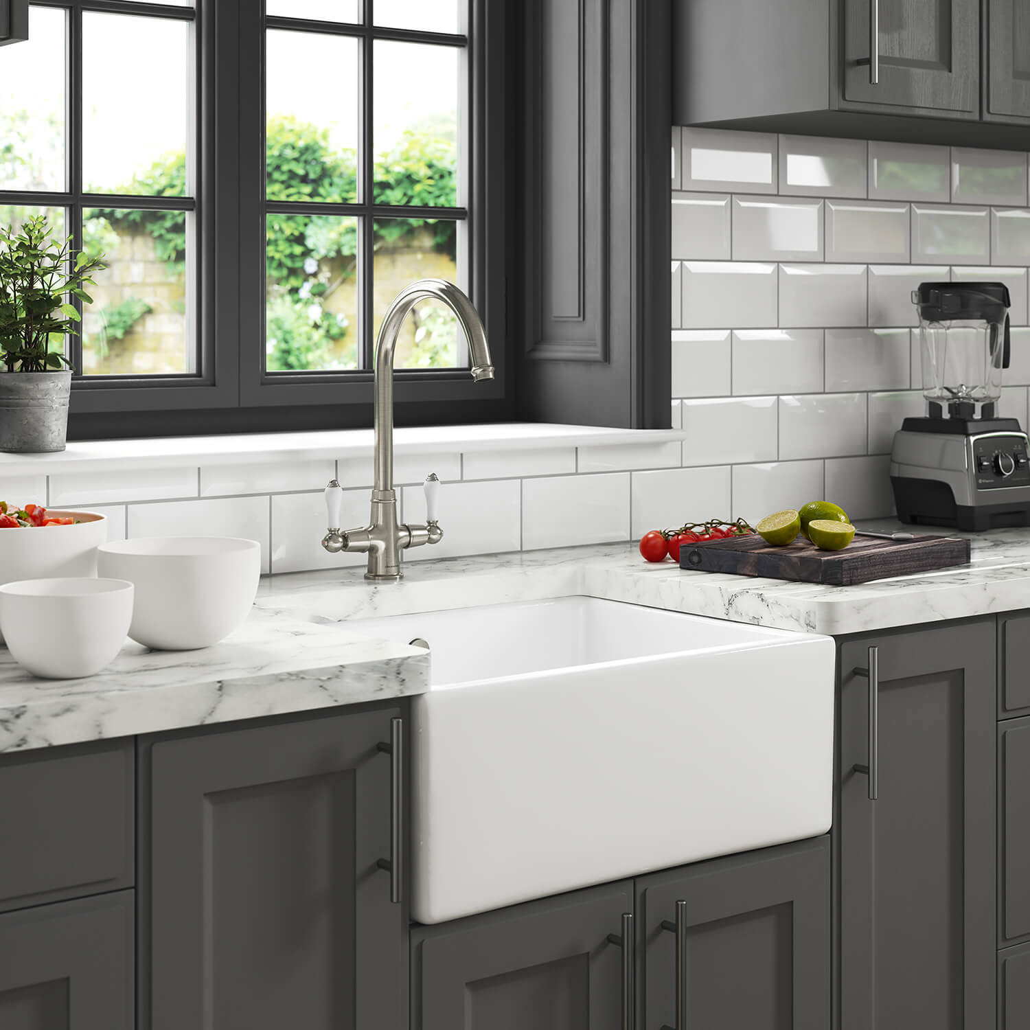 Thomas Denby Oxford Belfast 1 Bowl Gloss White Ceramic Kitchen Sink - 595 x 465mm