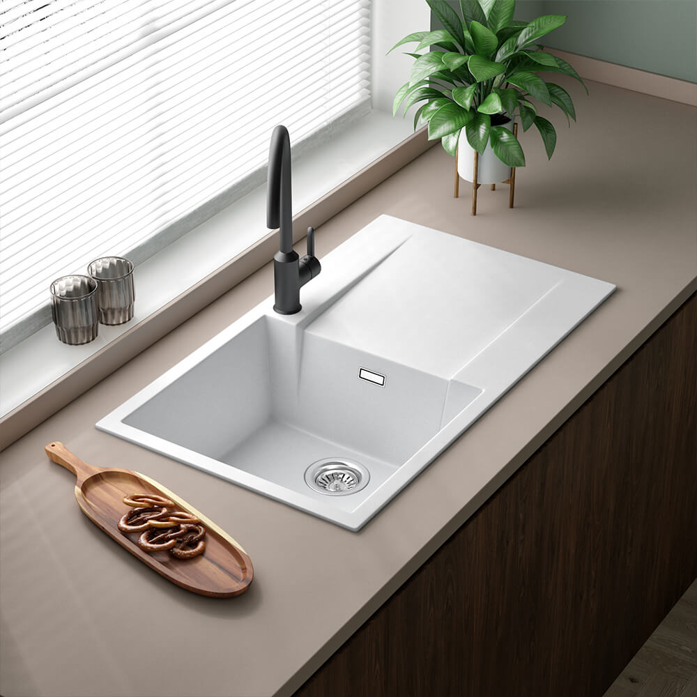 Reginox Amsterdam Compact Single Bowl Granite Composite Kitchen sink & Waste Kit with Reversible Drainer - 860 x 500mm