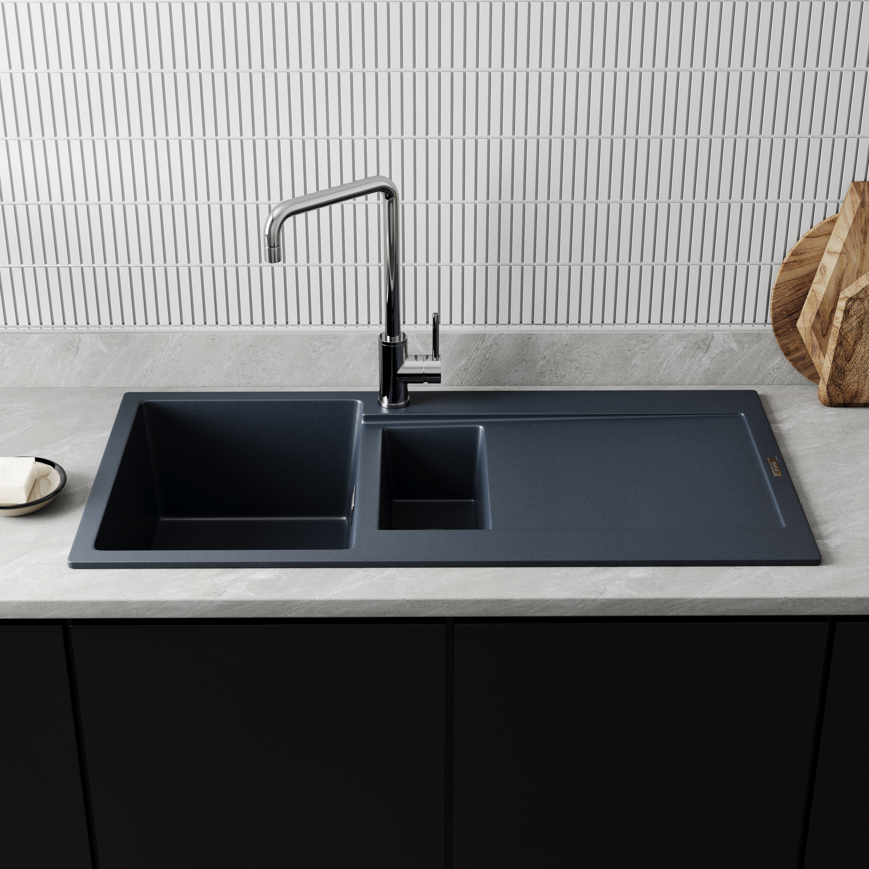 Vellamo Rocca 1.5 Bowl Granite Composite Inset Kitchen Sink & Waste - 1000 x 500mm
