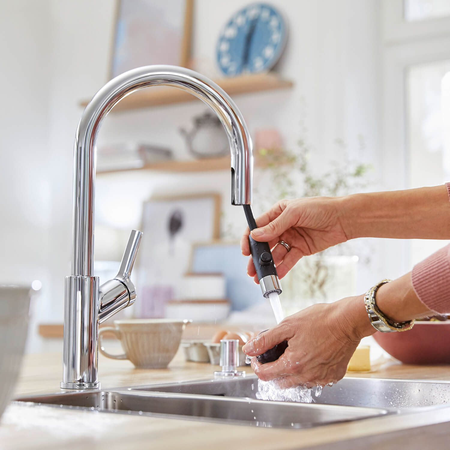 Blanco Carena-S Vario Single Lever Chrome Pull Out Kitchen Mixer Tap with Dual Spray