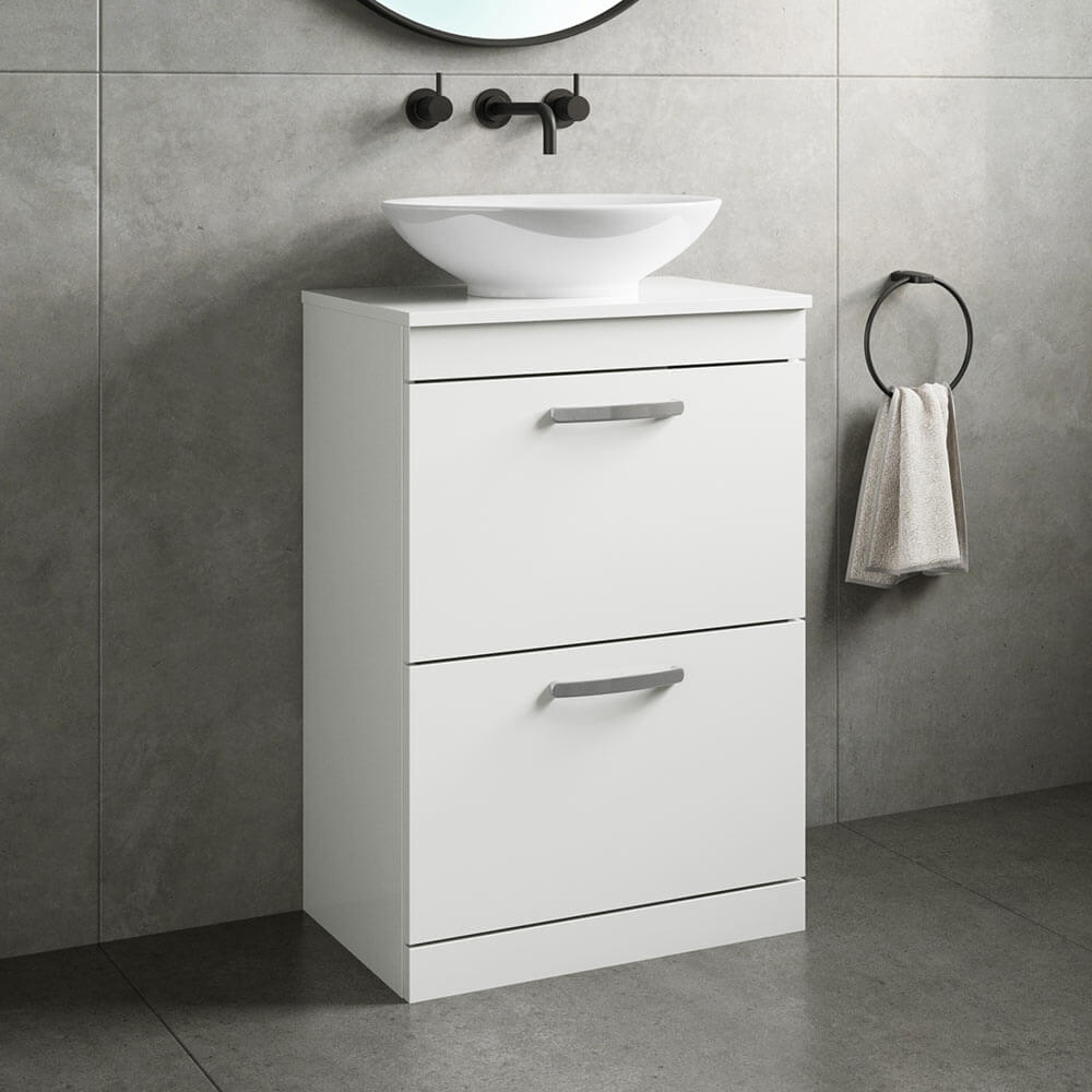 Emily 600mm Floorstanding 2 Drawer Vanity Unit and Countertop