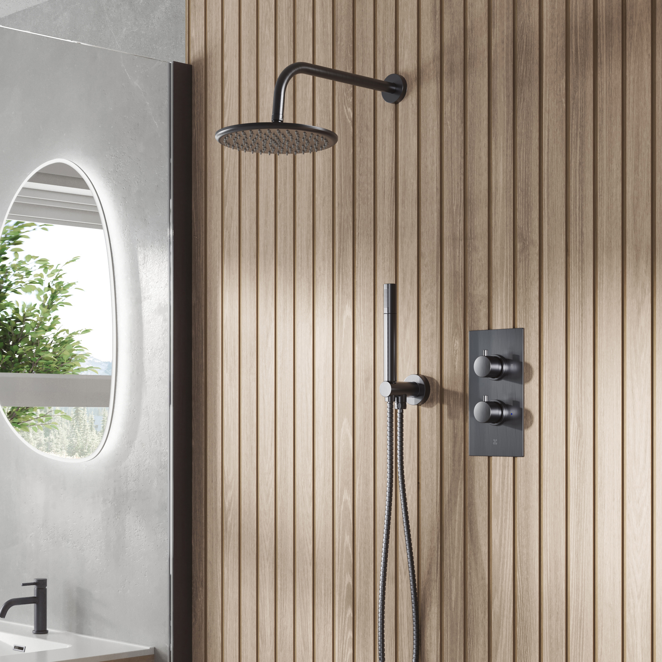 Core Concealed Thermostatic Valve, Fixed Head & Shower Handset Kit