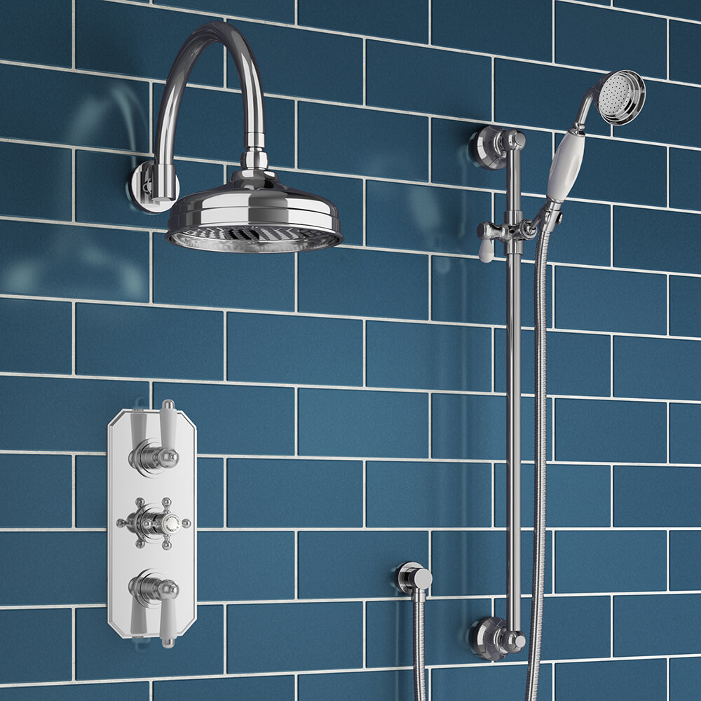 Butler & Rose Edith Concealed Shower Valve, Fixed Shower Head & Slide Rail Kit