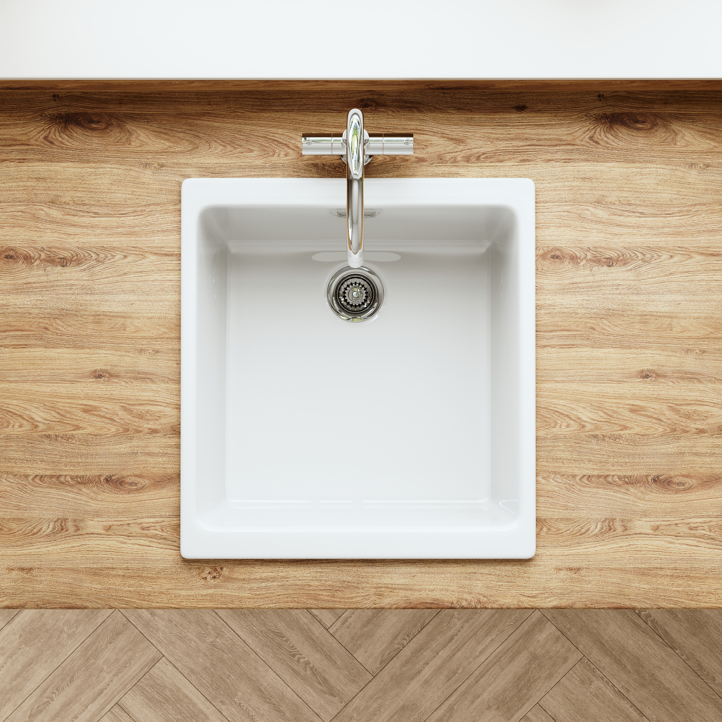 Butler & Rose Bryn 1 Bowl White Fine Fireclay Ceramic Inset/Undermount Kitchen Sink - 430mm x 460mm