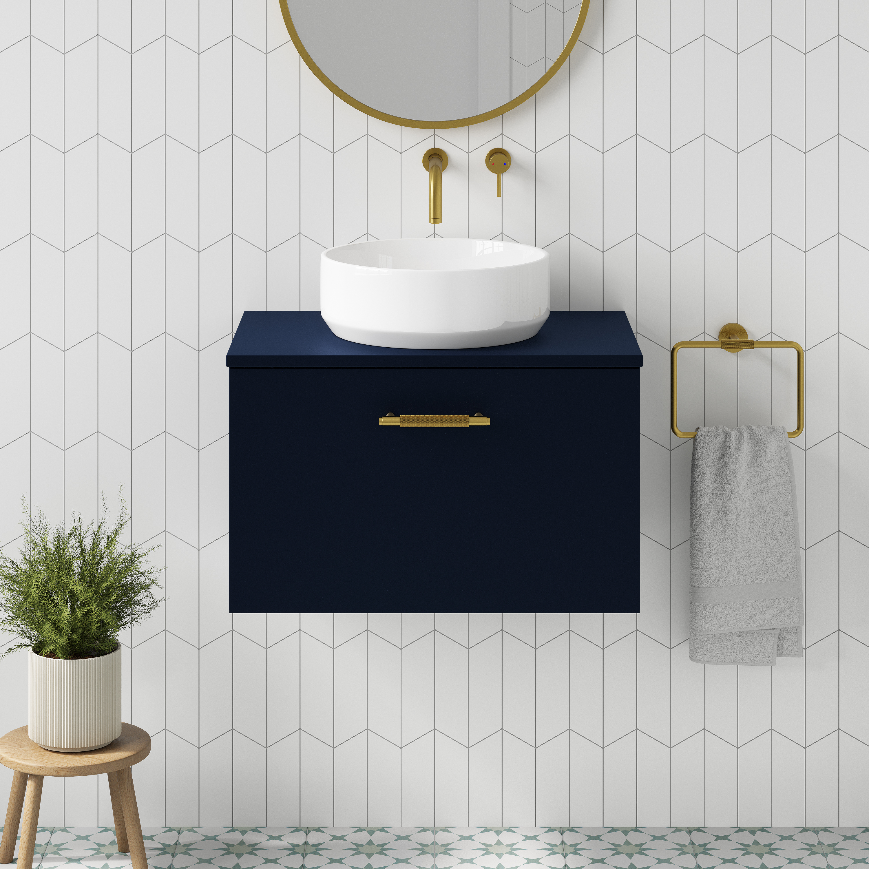 Erin 600mm Wall Mounted 1 Drawer Vanity Unit & Countertop
