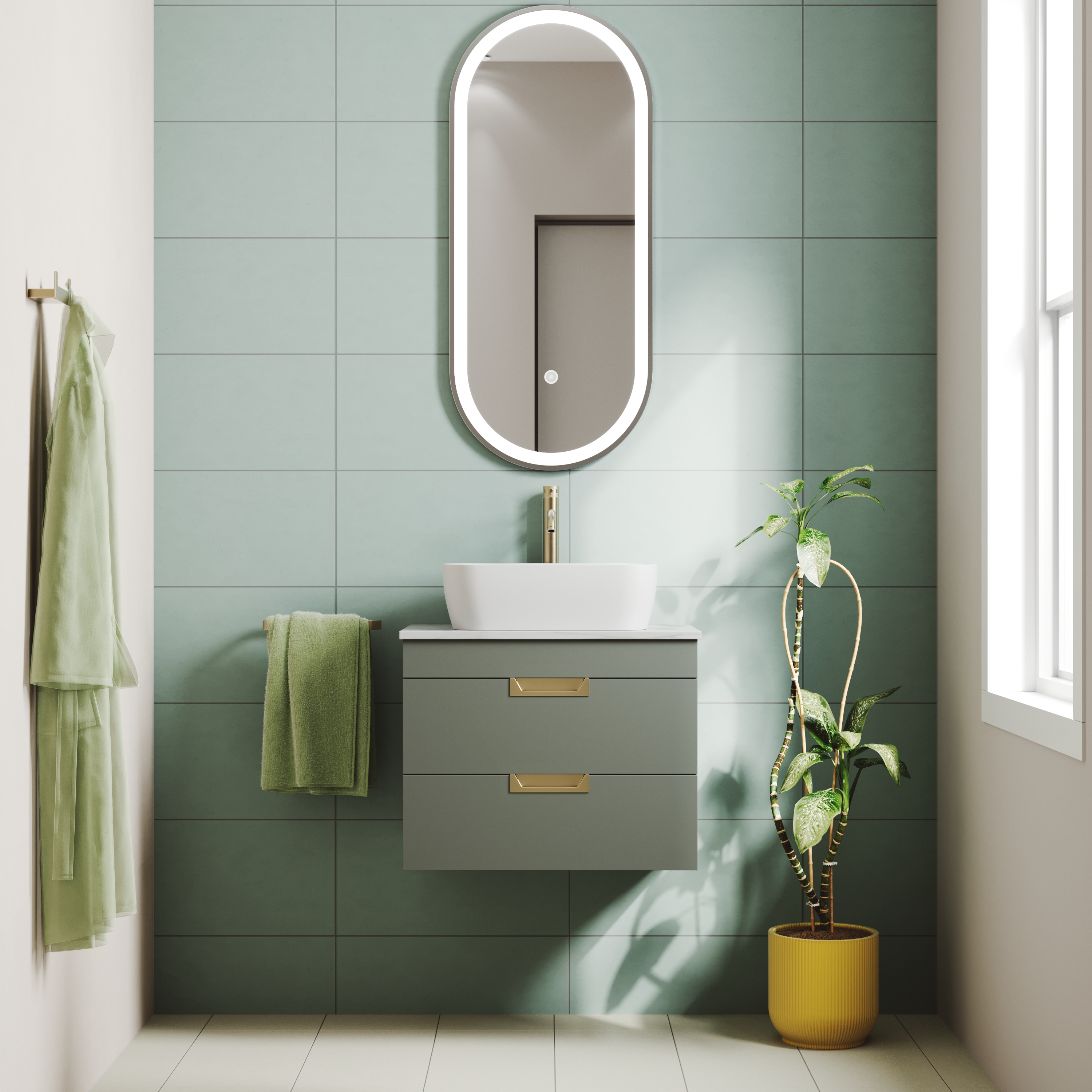 Isla 600mm Wall Hung Vanity Unit & Marble Sintered Stone Countertop