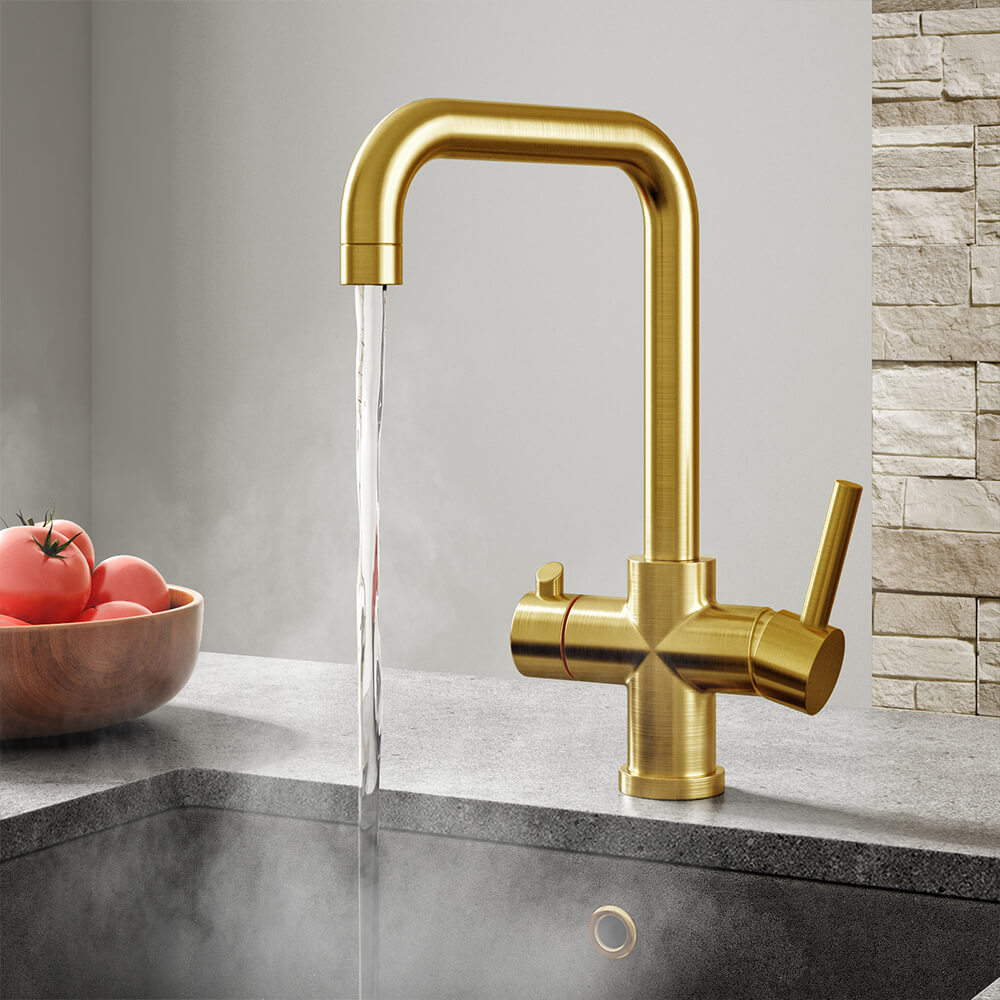 Vellamo Kaffe 3-in-1 Instant Hot Water Tap with Boiler Unit & Filter - Brushed Gold