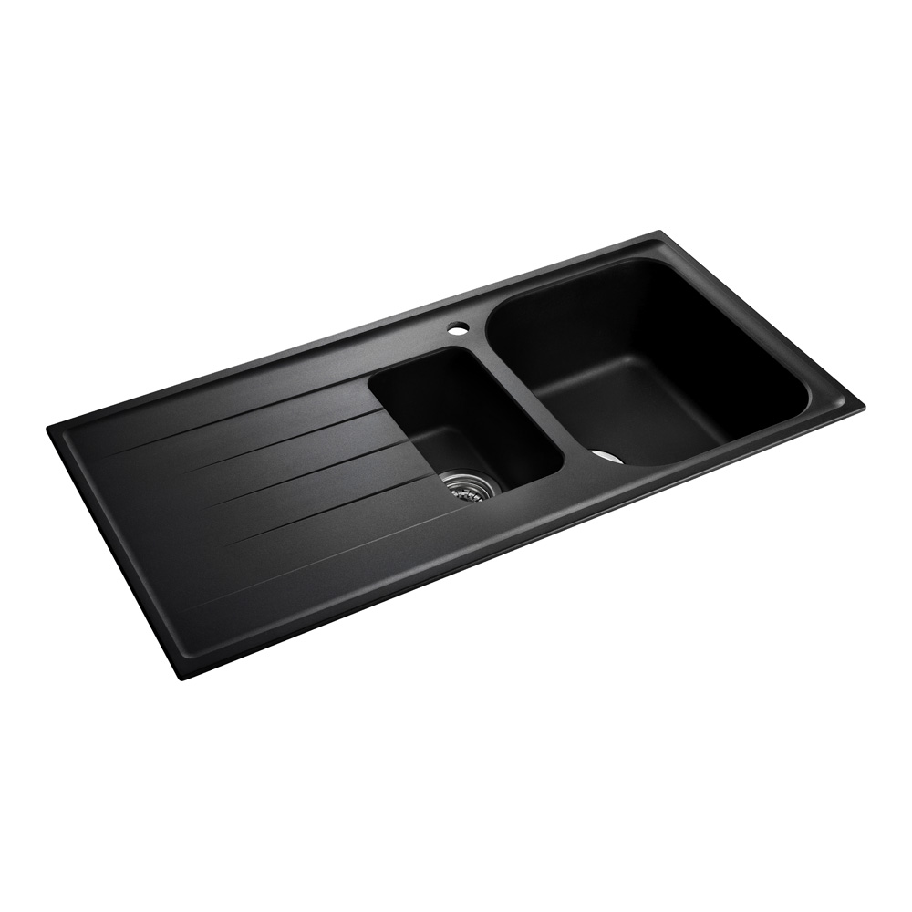Rangemaster Amethyst Igneous Granite 1.5 Bowl Kitchen Sink with Reversible Drainer & Waste Kit - 1000 x 500mm