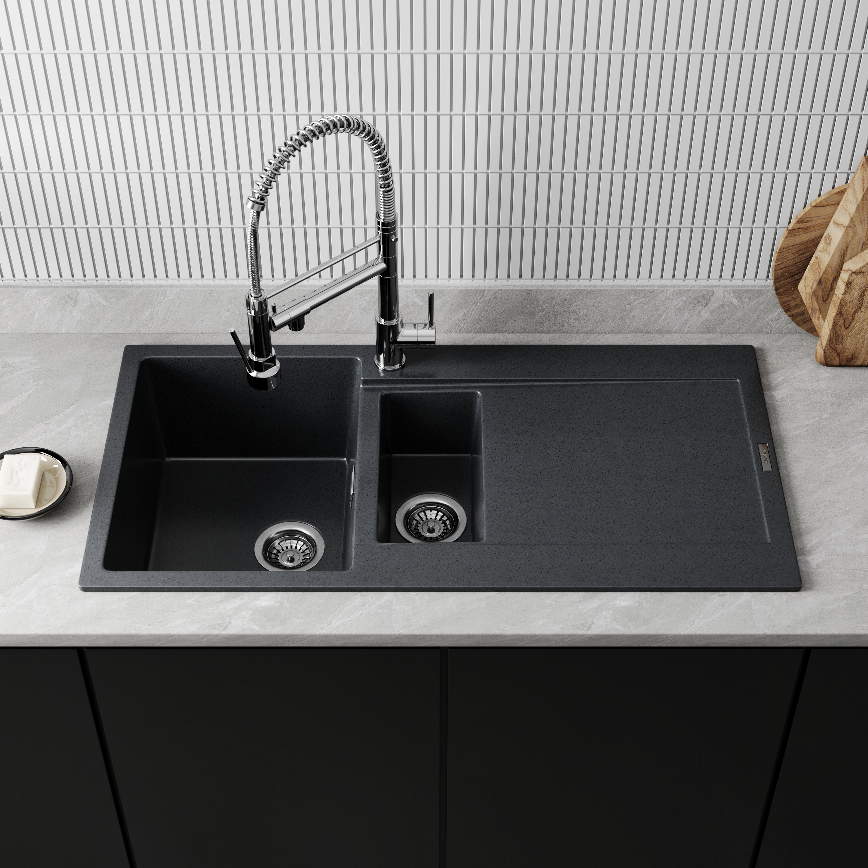 Vellamo Rocca 1.5 Bowl Granite Composite Inset Kitchen Sink & Waste - 1000 x 500mm