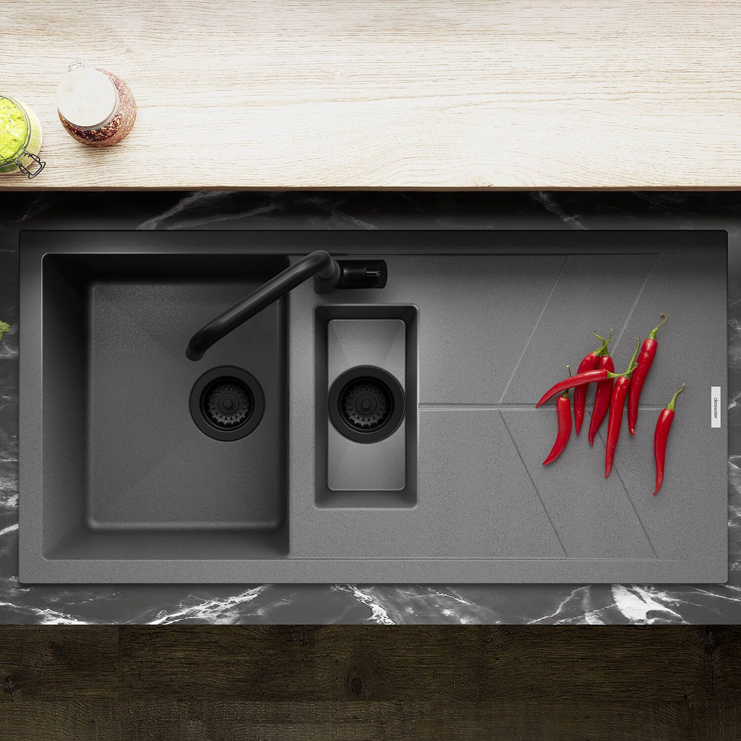 Clearwater Rio 1.5 Bowl Granite Composite Sink & Waste with Reversible Drainer - 1000 x 500mm