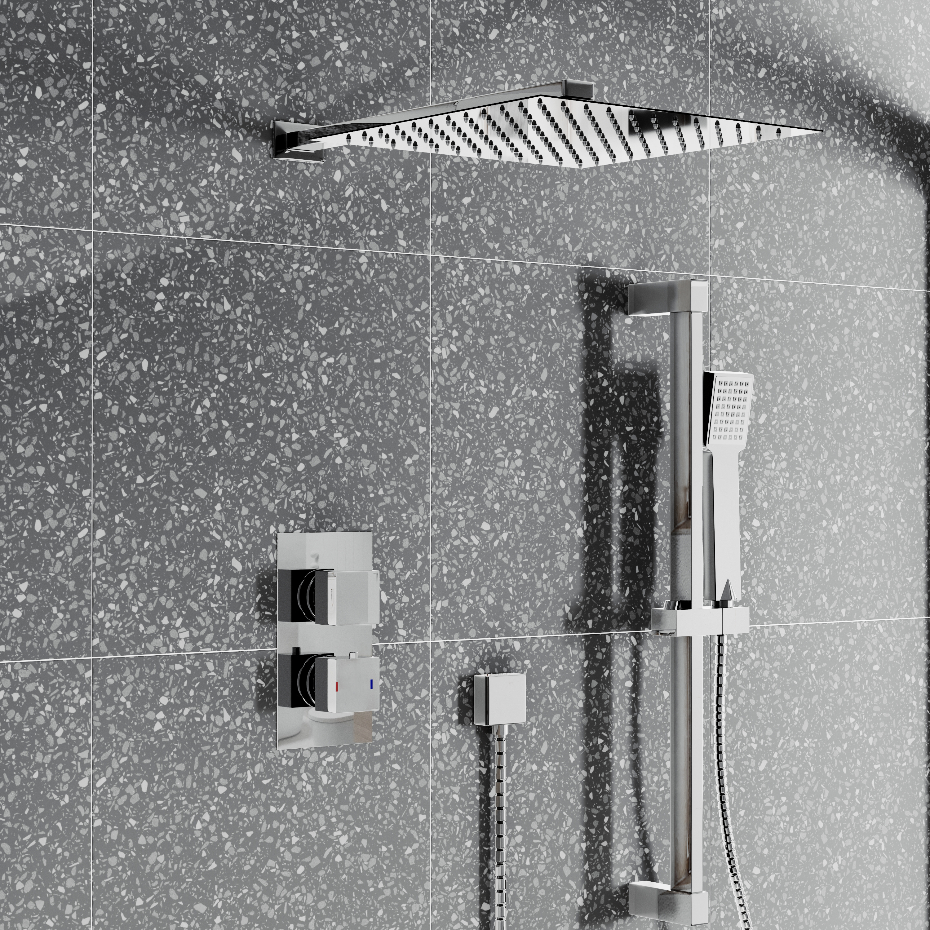 Drew Square Concealed Shower Valve with Fixed Head & Slide Rail Kit