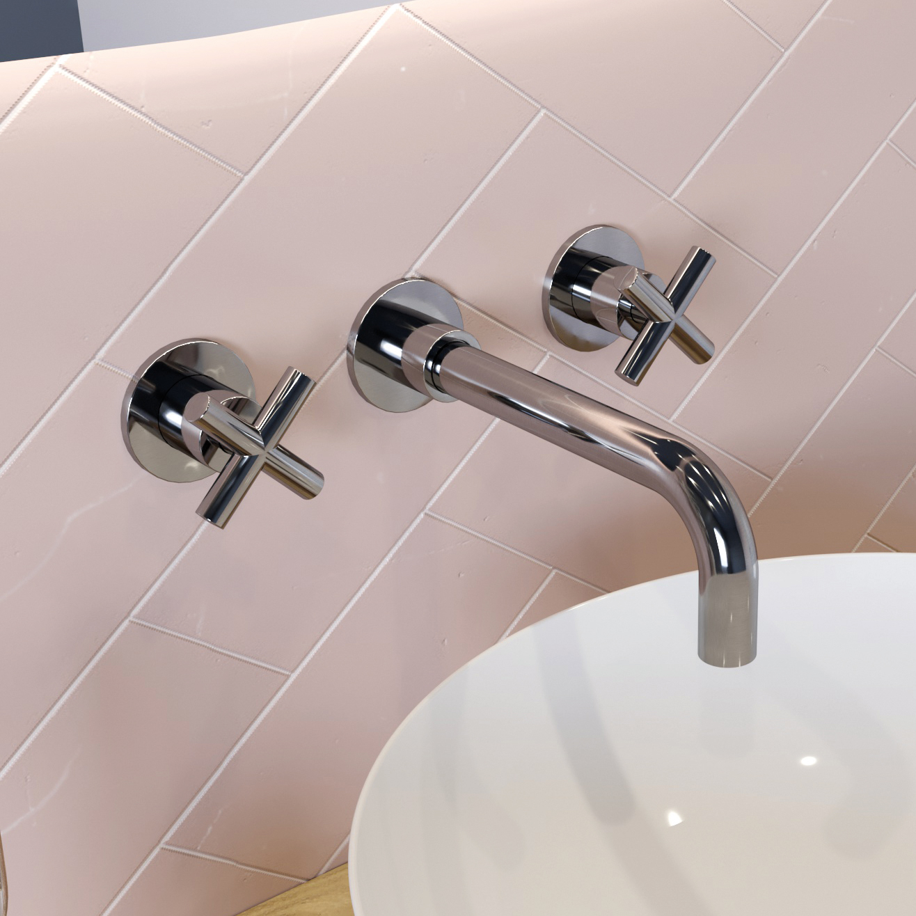 Crosswater MPRO 3 Hole Wall Mounted Basin Mixer Tap with Crosshead Handles