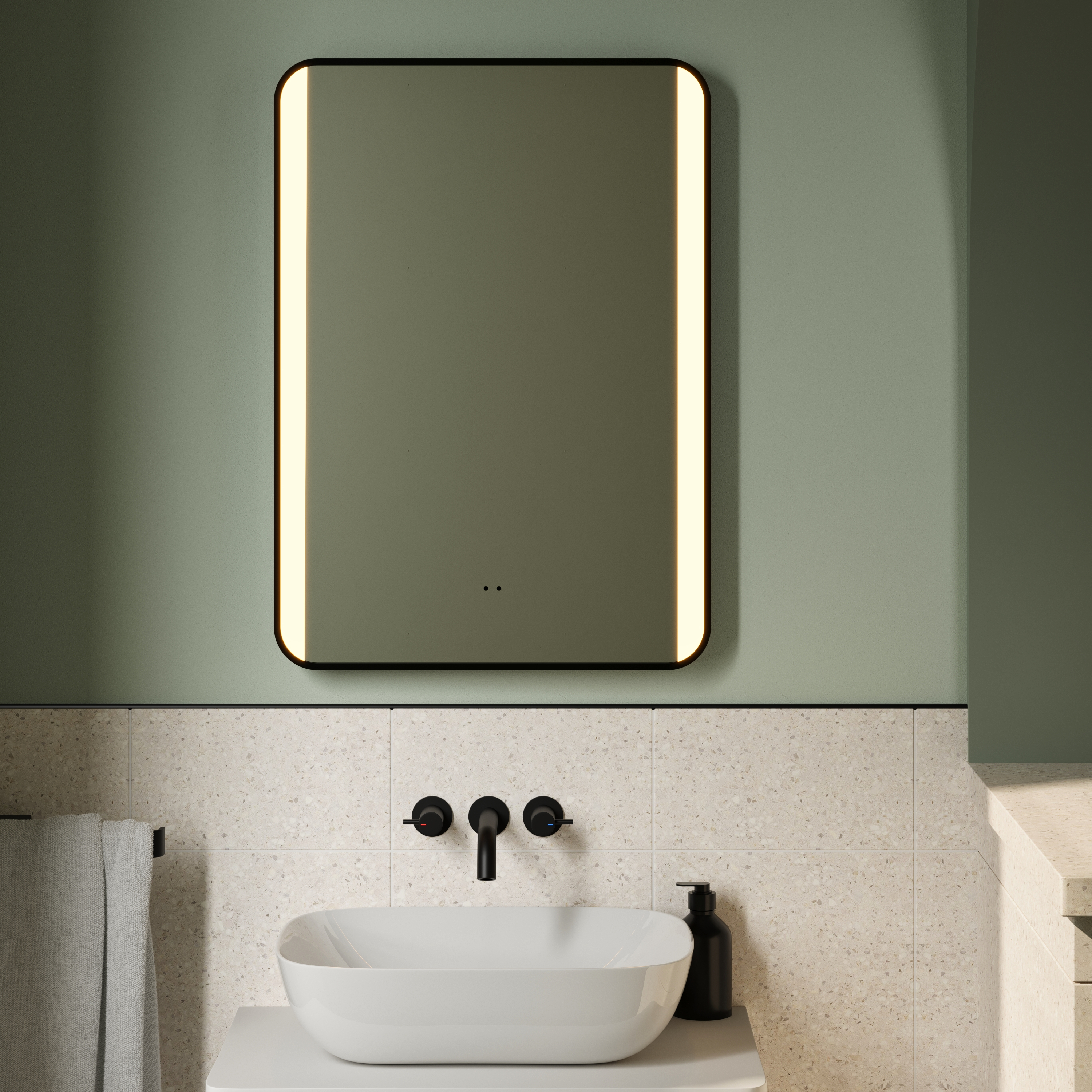 Vellamo LED Illuminated Matt Black Mirror with Demister Pad & Colour Change LEDs - 500 x 700mm
