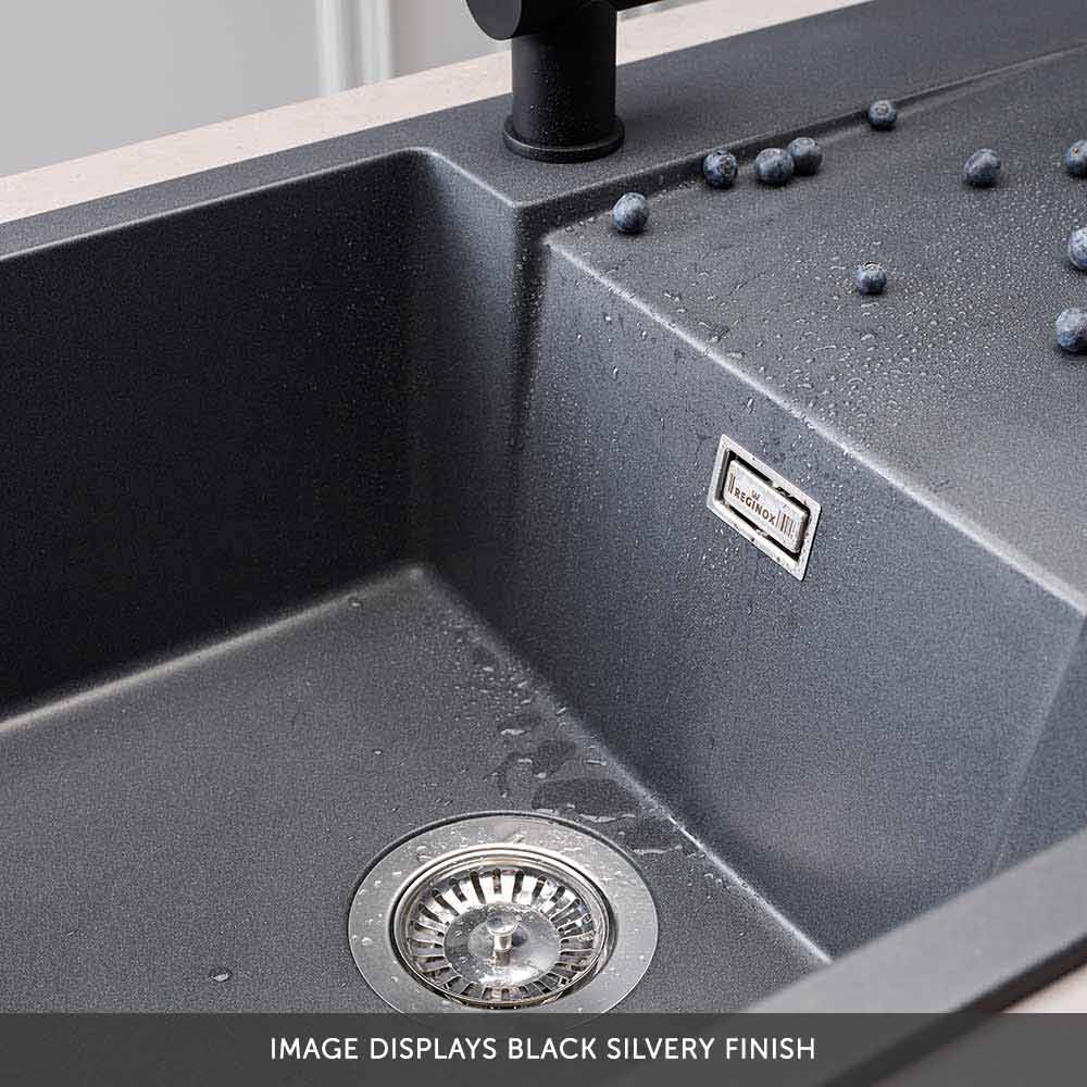 Reginox Amsterdam Compact Single Bowl Granite Composite Kitchen sink & Waste Kit with Reversible Drainer - 860 x 500mm