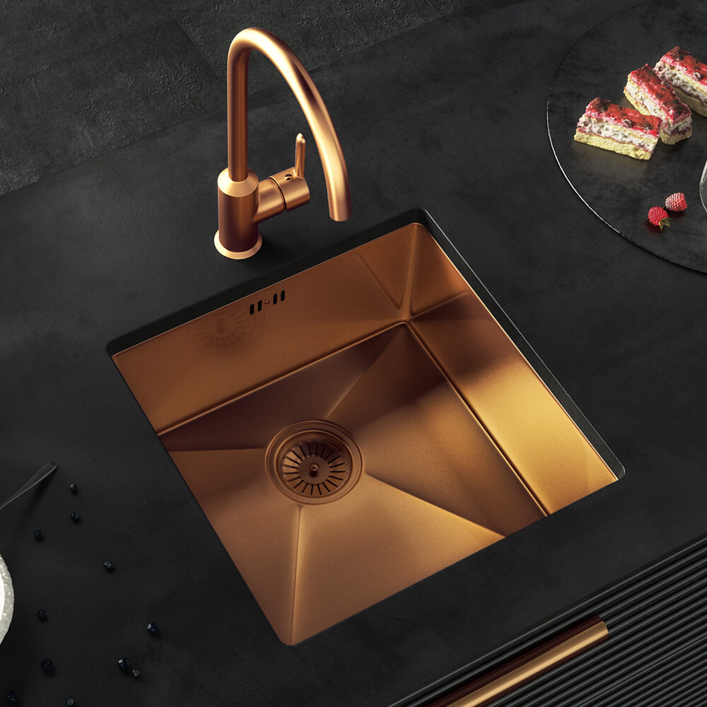 Vellamo Designer Single Bowl Inset/Undermount Stainless Steel Kitchen Sink & Waste - 440 x 440mm