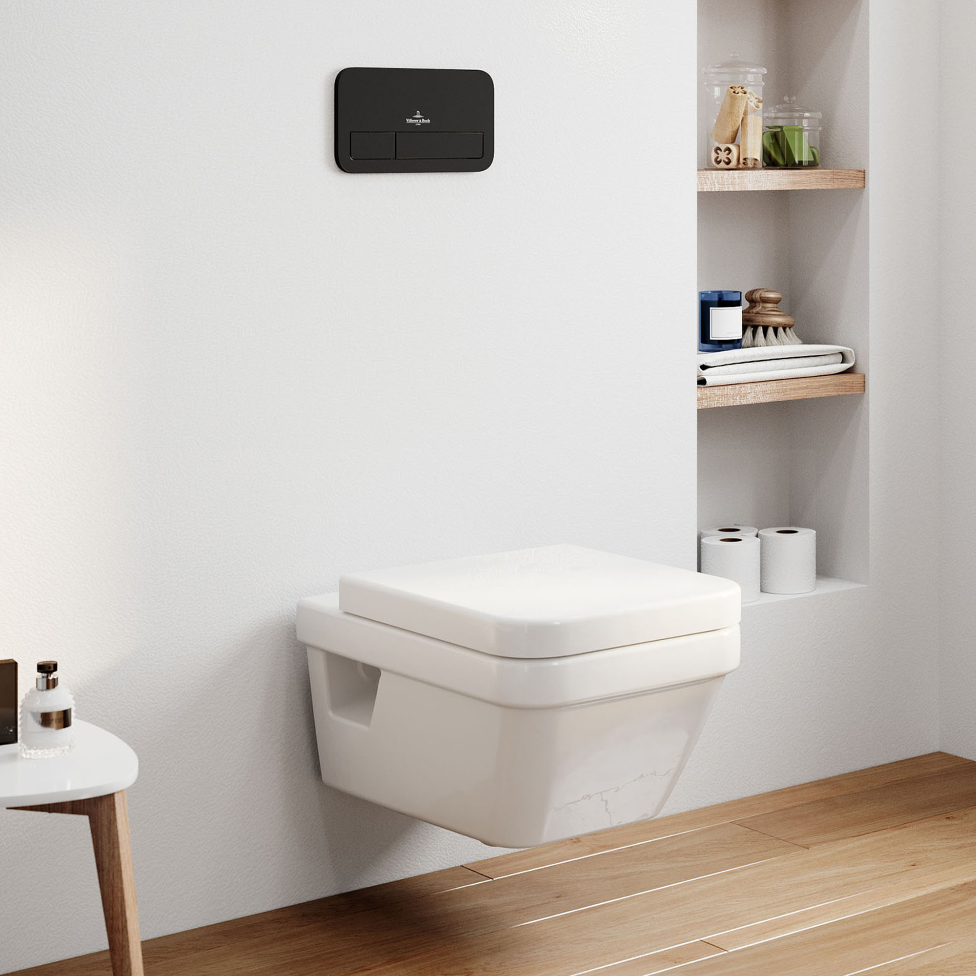 Villeroy & Boch ViConnect Pro 2.0 Frame with Architectura Square Rimless Wall Mounted Toilet, Flush Plate & Soft Close Toilet Seat 