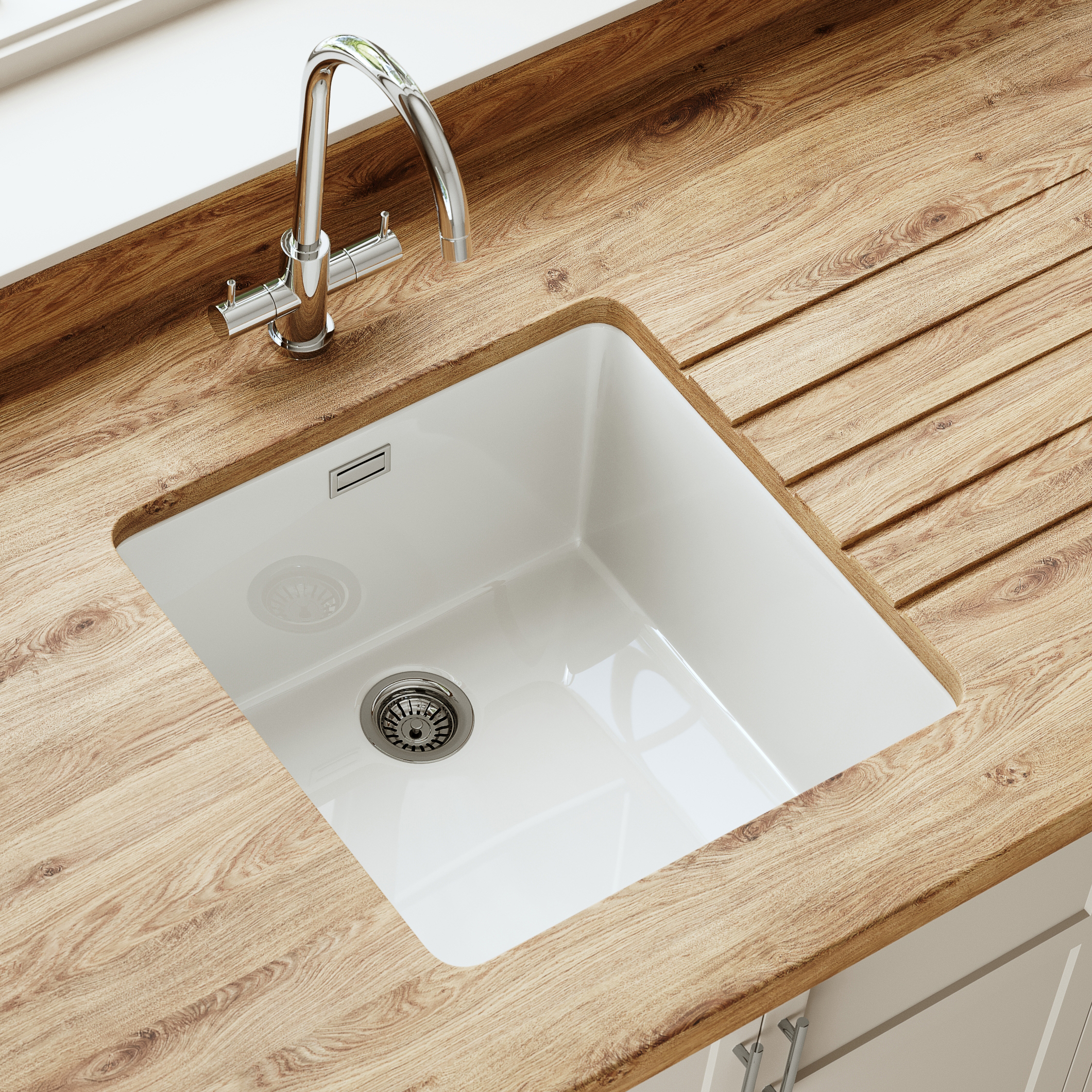 Butler & Rose Bryn 1 Bowl White Fine Fireclay Ceramic Inset/Undermount Kitchen Sink - 430mm x 460mm