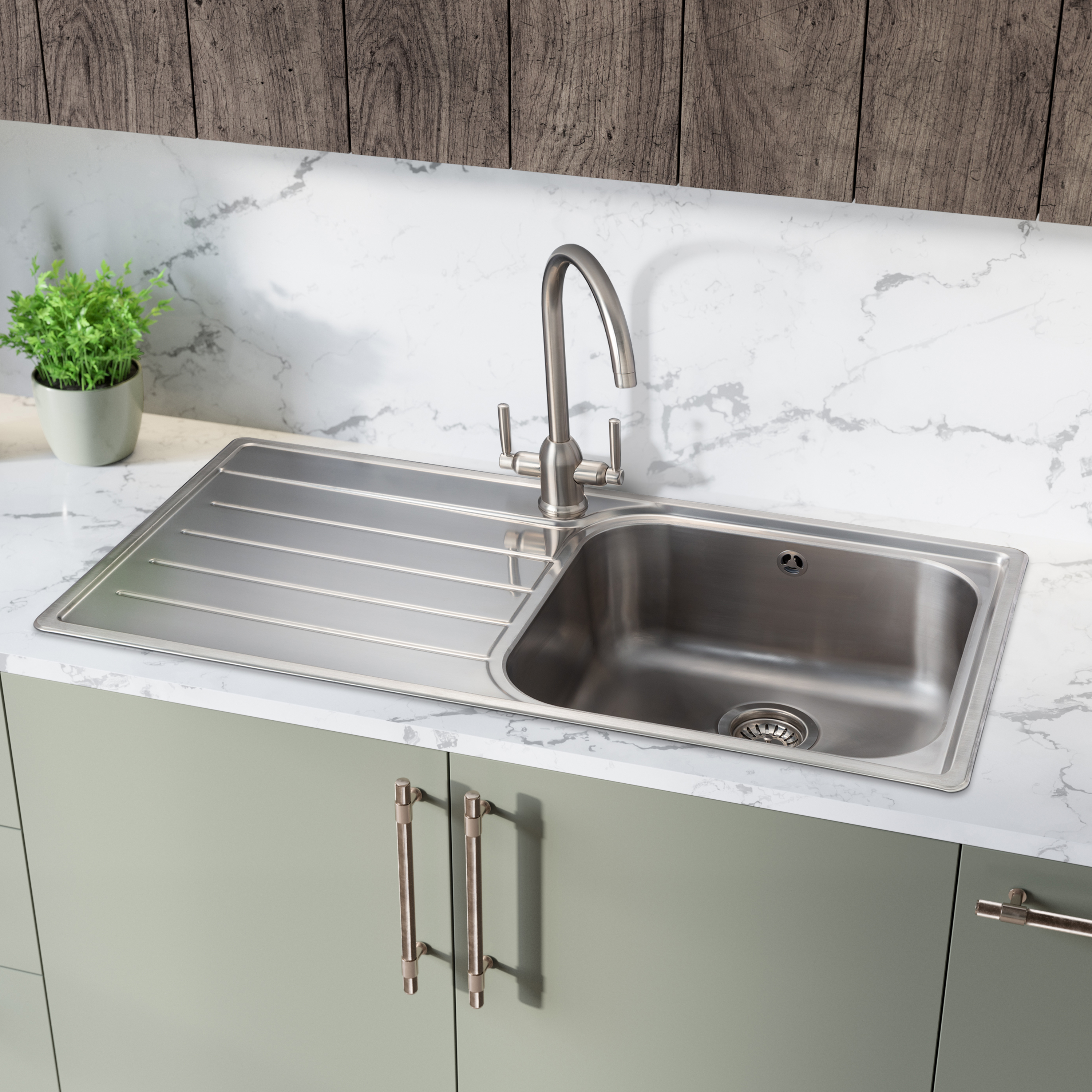 Rangemaster Parma Twin Lever Kitchen Mixer Tap with Swivel Spout