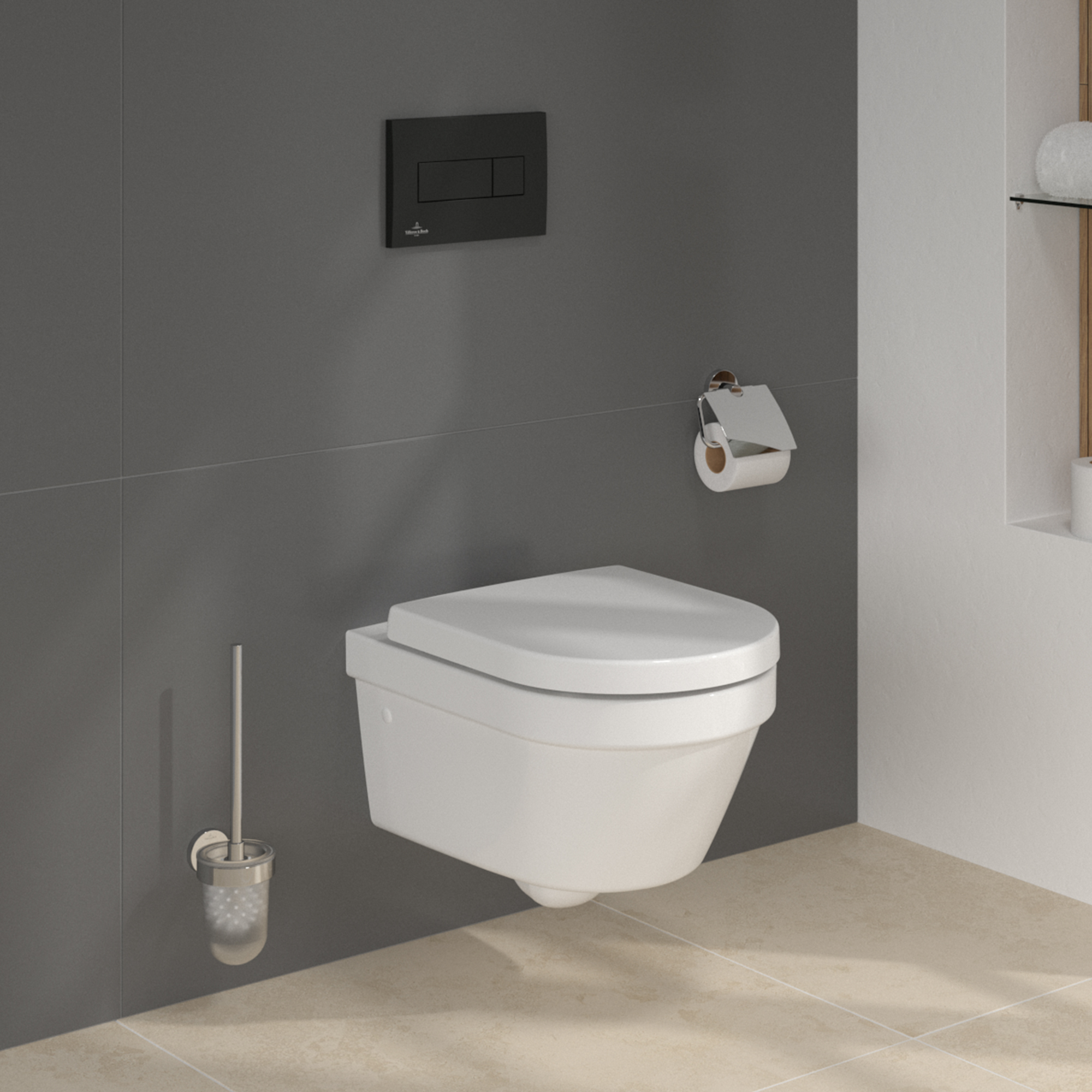 Villeroy & Boch ViConnect Pro S Frame with Architectura Round Rimless Wall Mounted Toilet, Flush Plate & Soft Close Toilet Seat